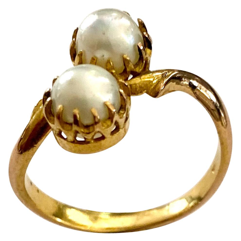 One '1' 20 Karat Yellow Gold Natural Pearl Ring, Dutch Indie's, 1925 For Sale