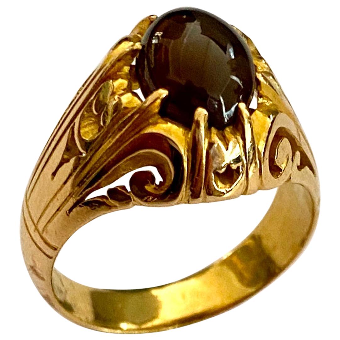 One '1' 22K '916/-' Yellow Gold Ring with Chrysoberyl, Cat's Eye Cabuchon Gem