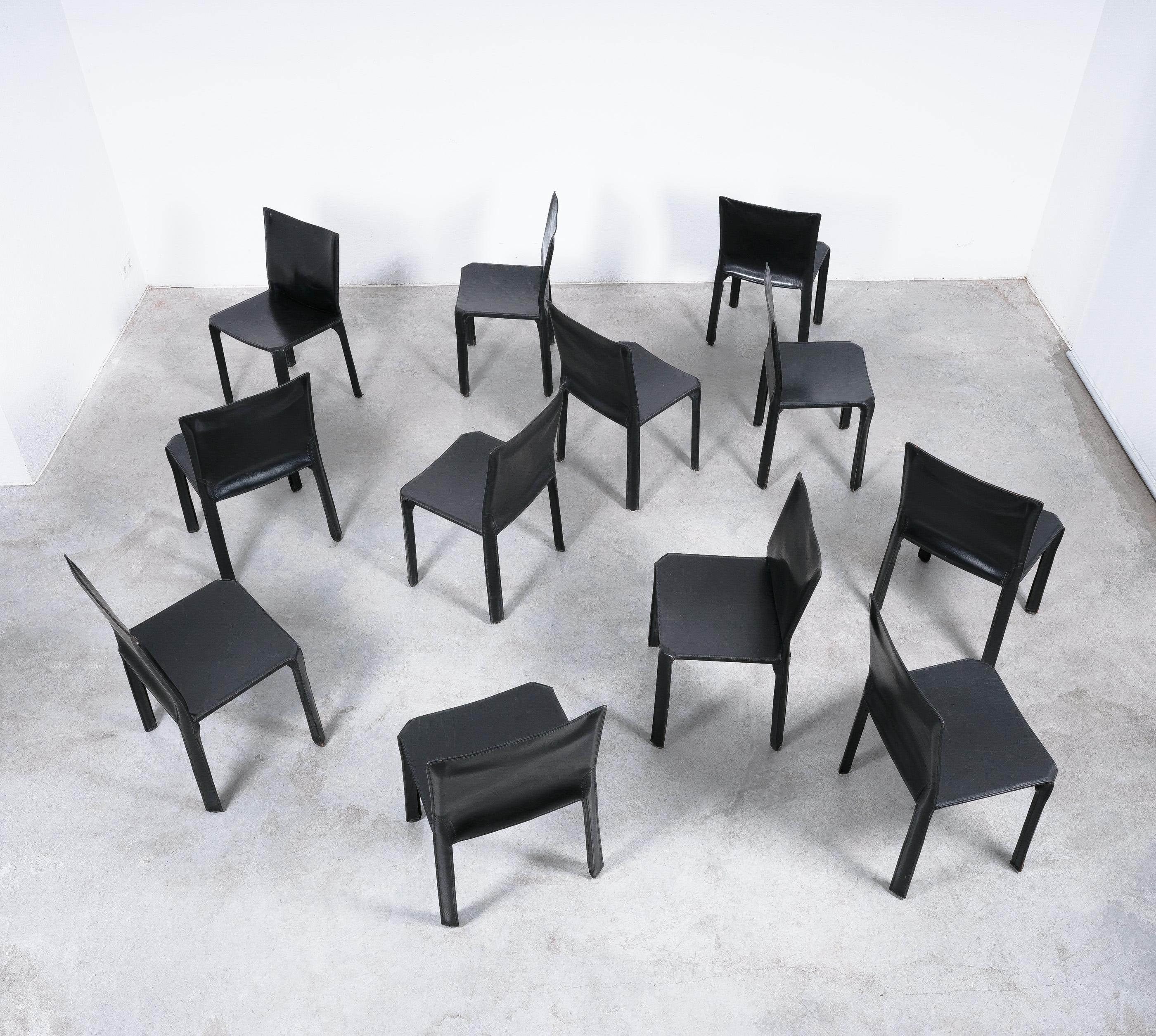 One (1) of 20 Black Leather Dining Chairs by Mario Bellini Cassina Cab 412 3