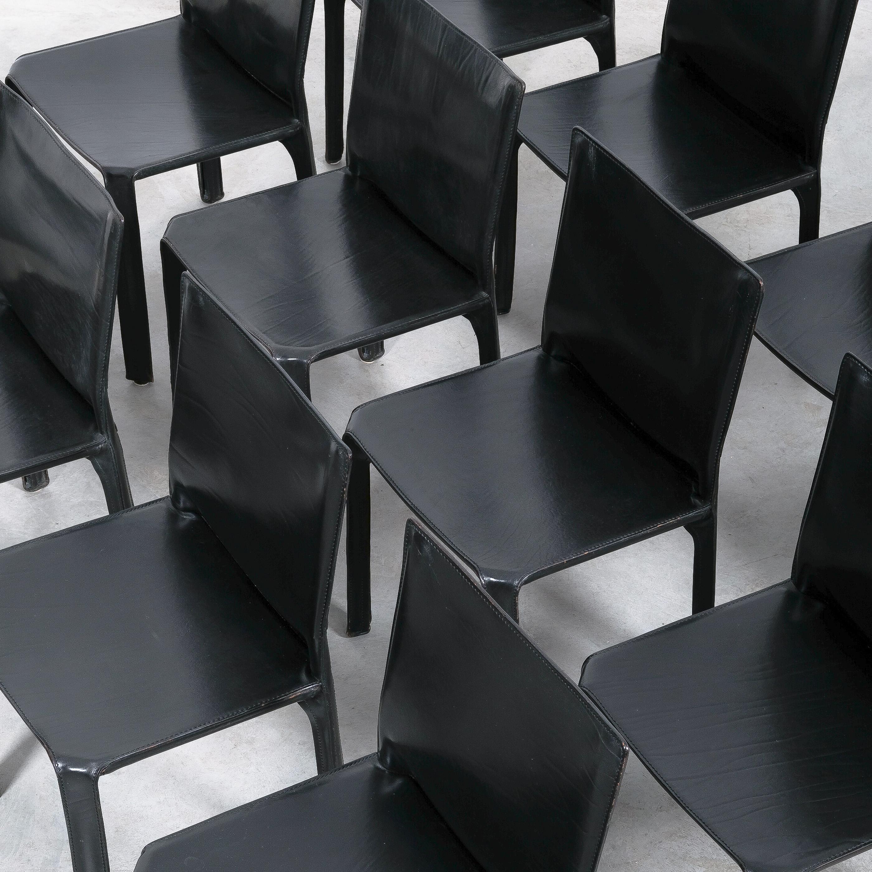 One (1) of 20 Black Leather Dining Chairs by Mario Bellini Cassina Cab 412 5
