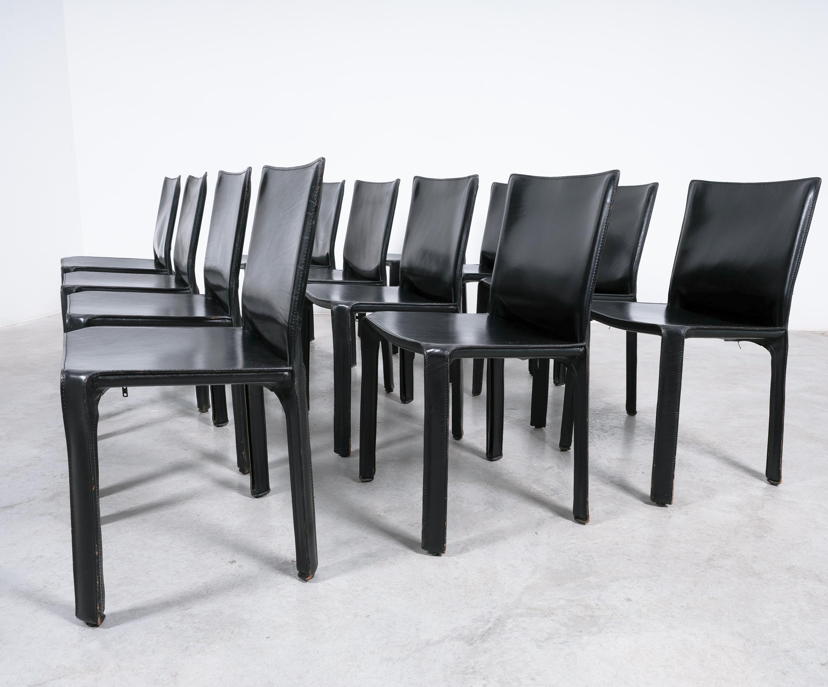One (1) of 20 Black Leather Dining Chairs by Mario Bellini Cassina Cab 412 6