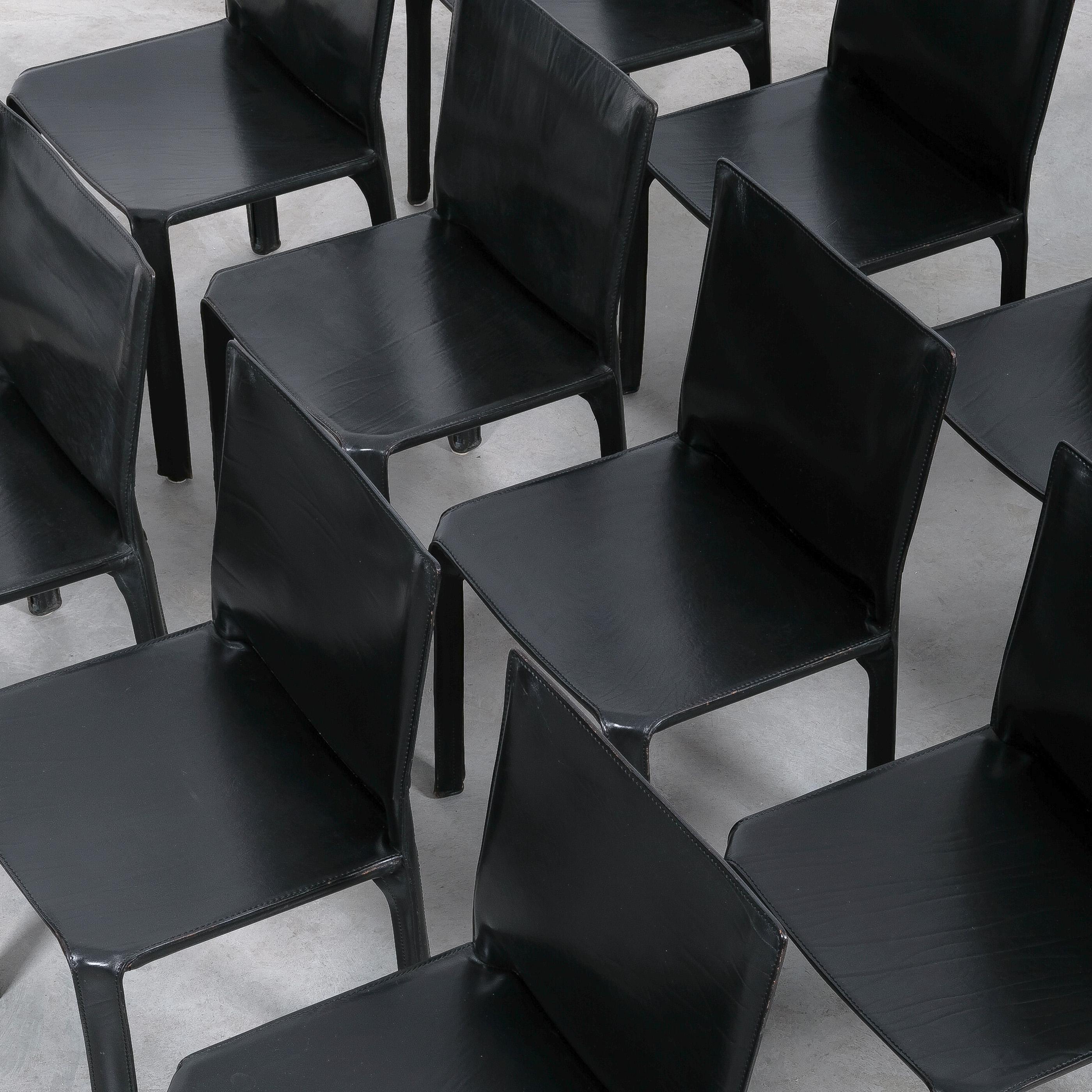 One (1) of 20 Black Leather Dining Chairs by Mario Bellini Cassina Cab 412 9