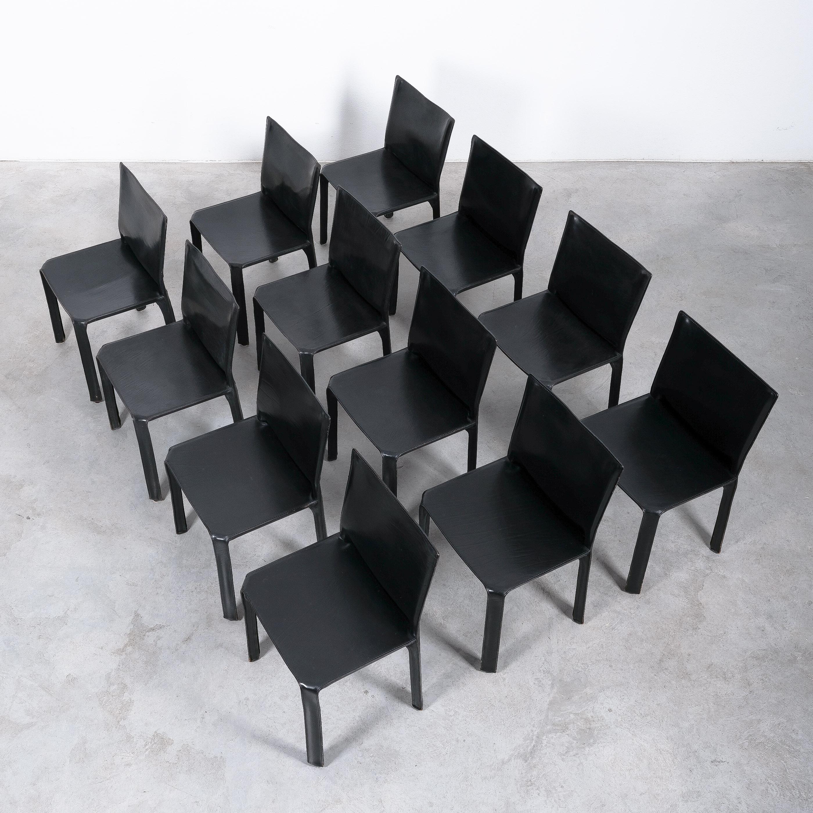 One (1) of 20 Black Leather Dining Chairs by Mario Bellini Cassina Cab 412 10