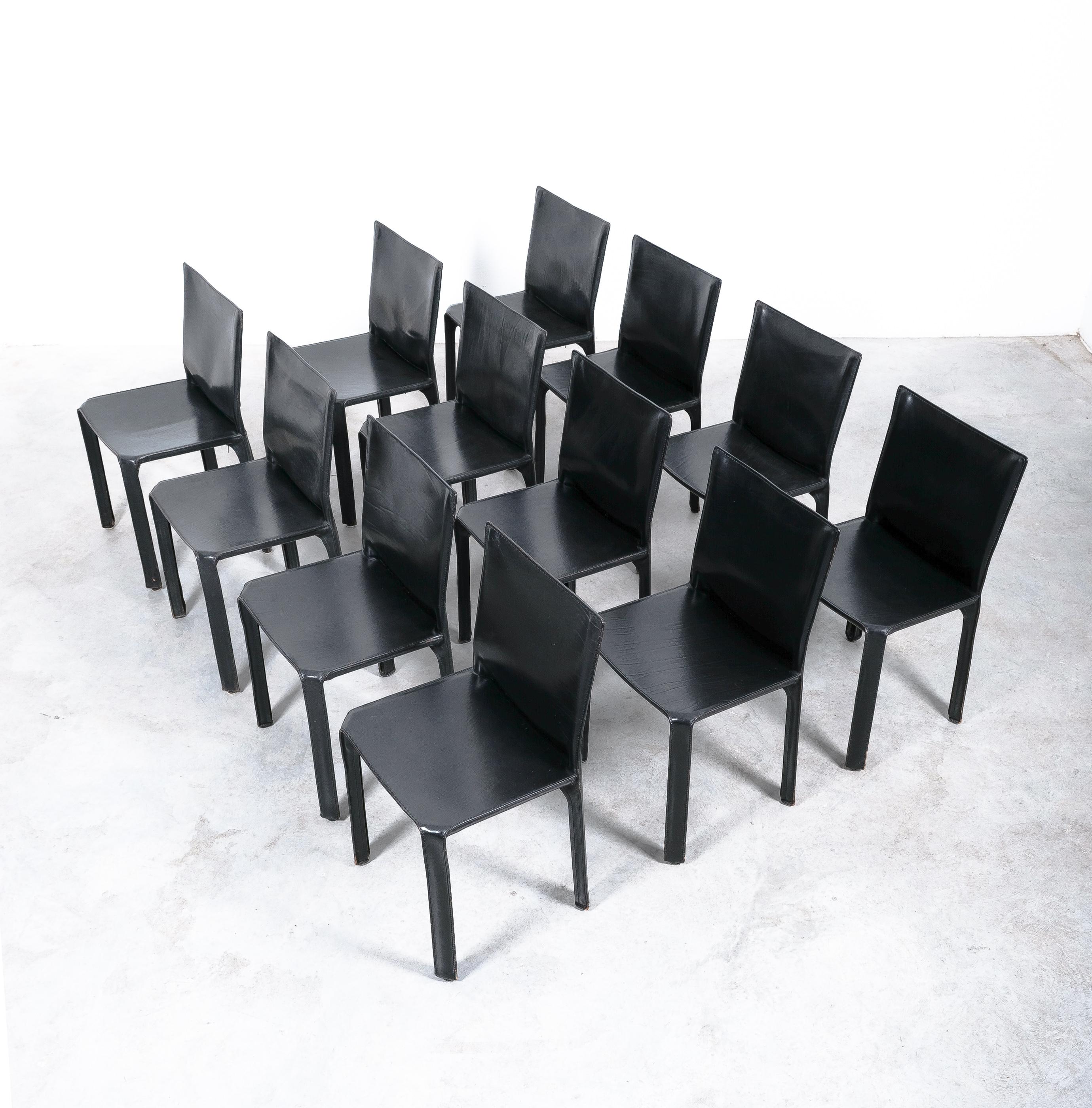 1 of 20 original 1985-1995 cab 412 by Mario Bellini in very good condition.

Italian design icons in black saddle leather, the CAB 412 chair by Mario Bellini for Cassina is up for sale. When first produced in 1977, the CAB was the first chair to