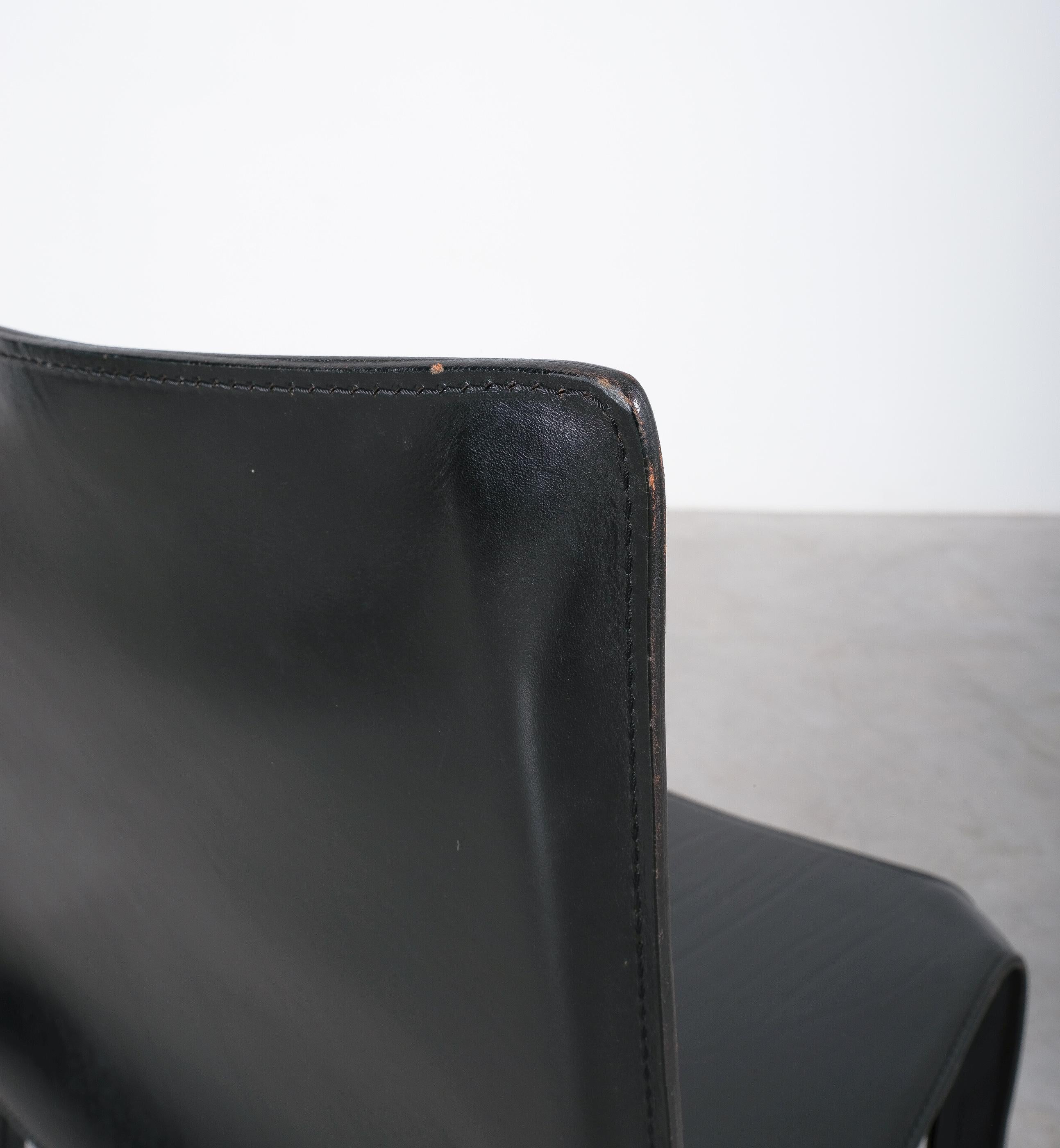 Italian One (1) of 20 Black Leather Dining Chairs by Mario Bellini Cassina Cab 412