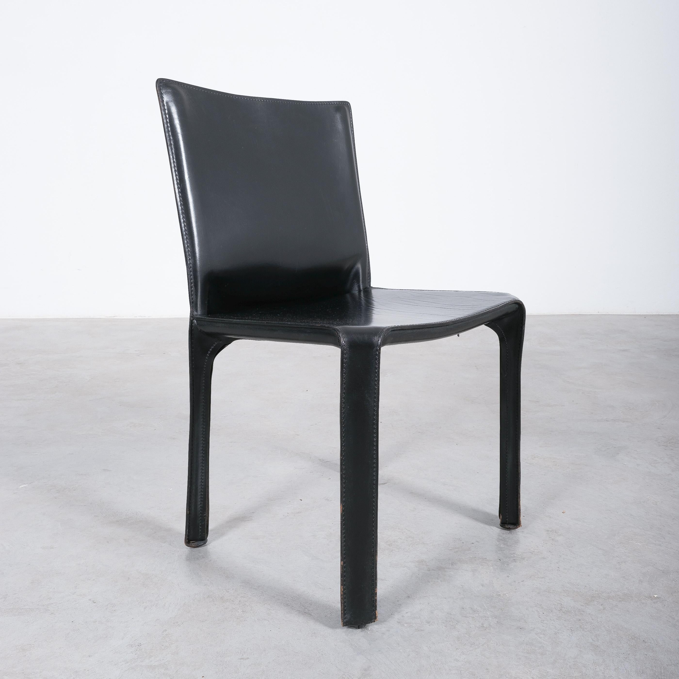 One (1) of 20 Black Leather Dining Chairs by Mario Bellini Cassina Cab 412 In Good Condition In Vienna, AT