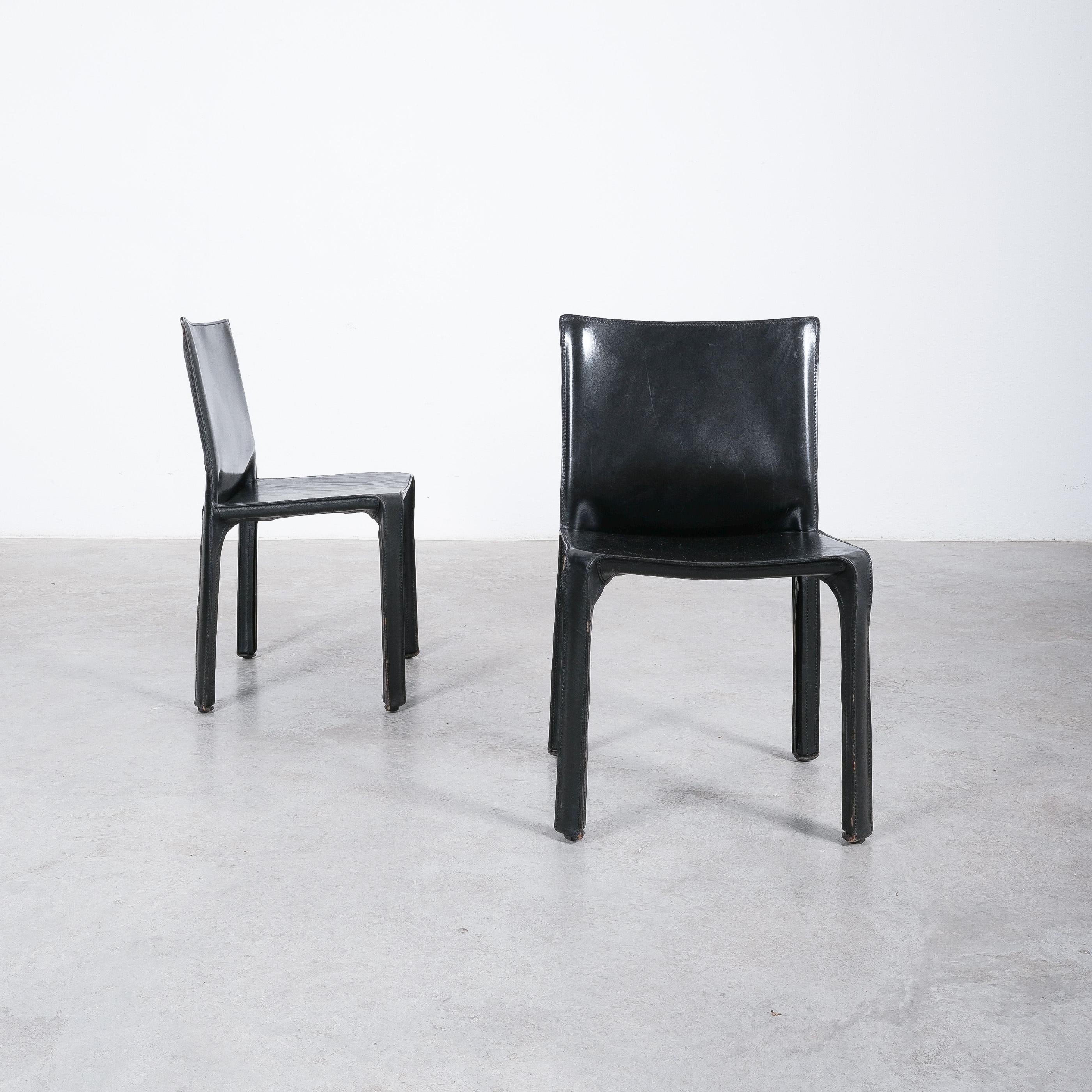 One (1) of 20 Black Leather Dining Chairs by Mario Bellini Cassina Cab 412 1
