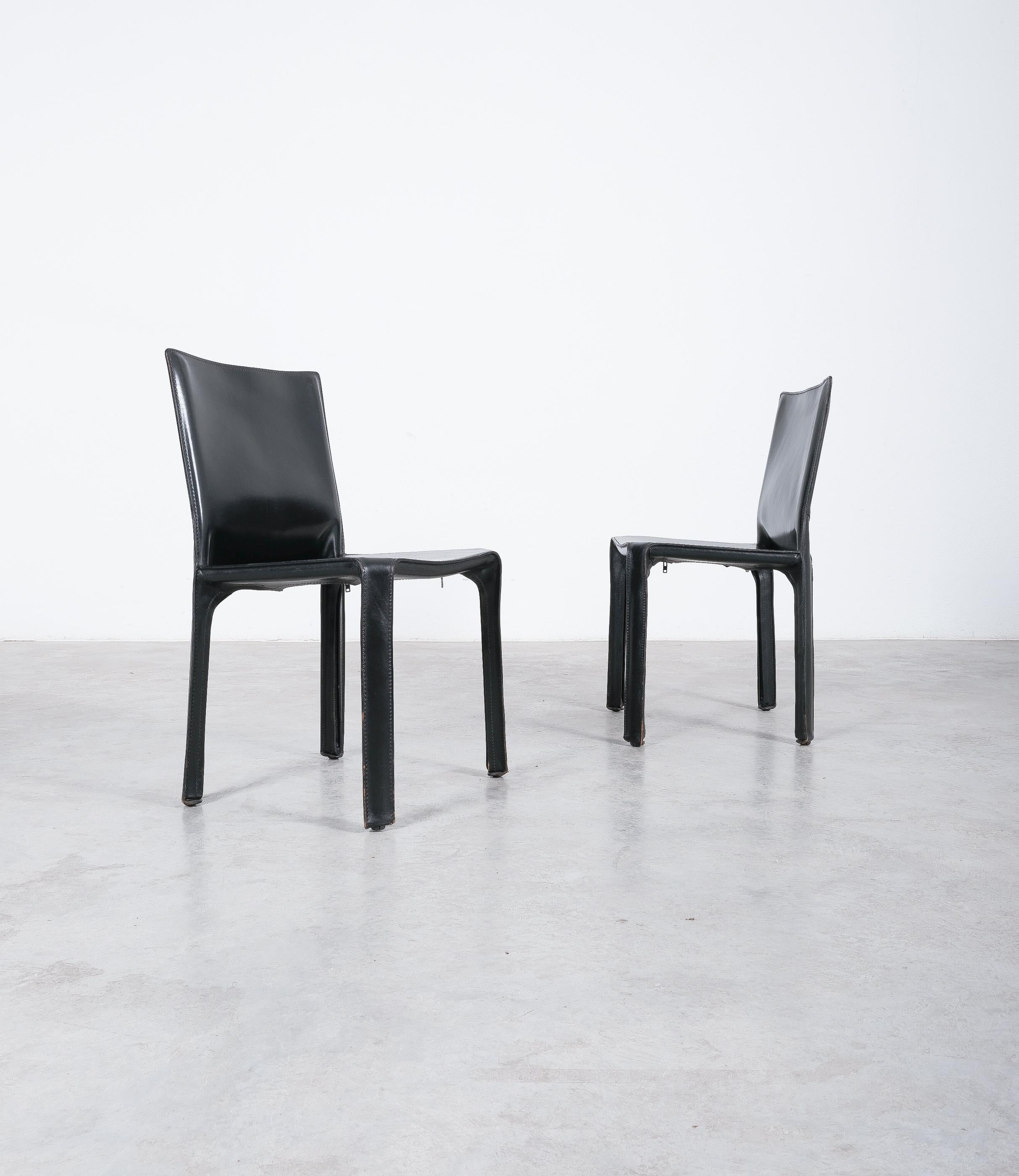 One (1) of 20 Black Leather Dining Chairs by Mario Bellini Cassina Cab 412 2