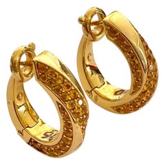 Retro One '1' Pair of 18 Karat Gold Earrings, Yellow sapphires, "Mauboussin", 2000