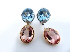 Earrings in White/Red Gold with 2 Aquamarines and 2 Morganites and Diamonds.