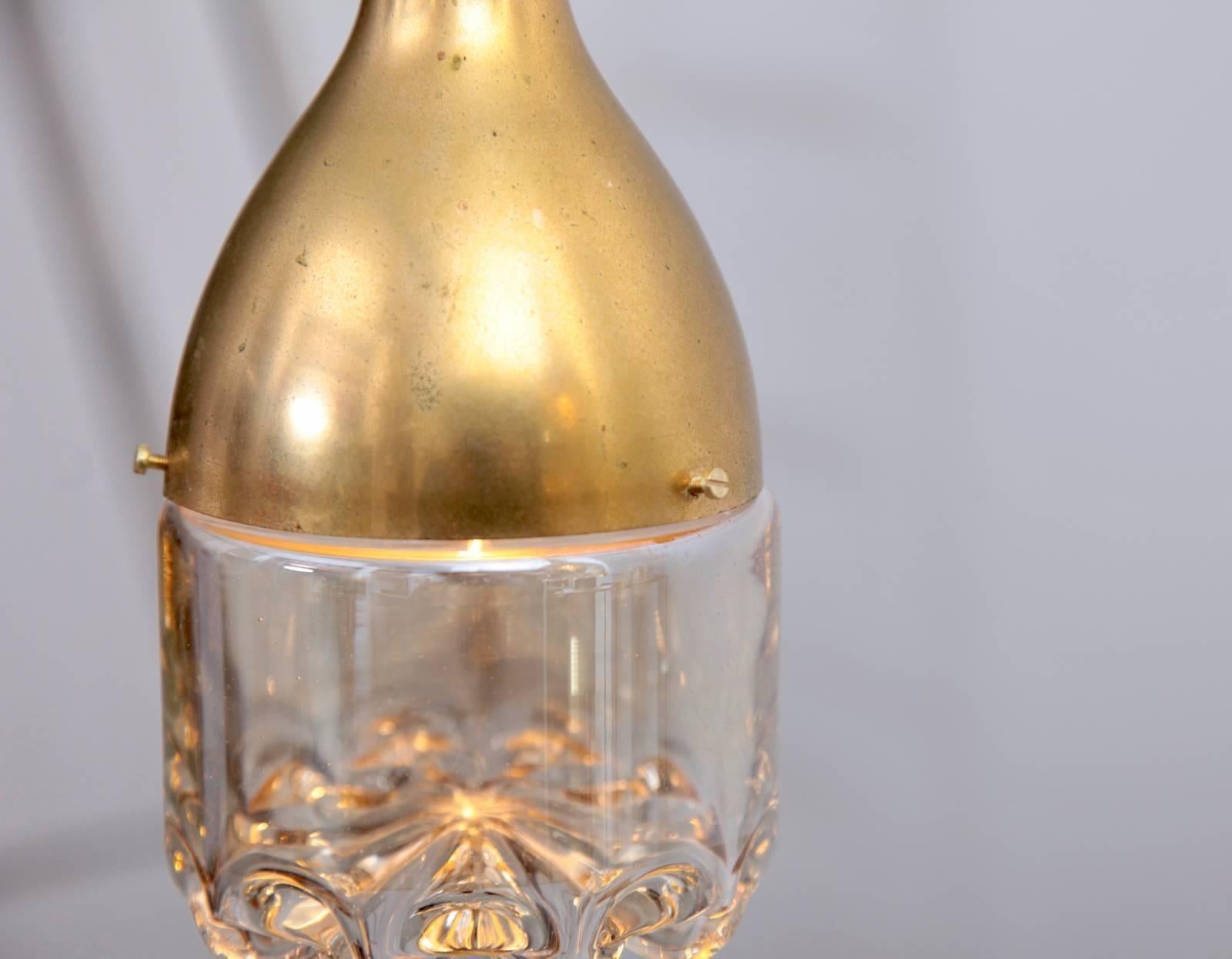 German One 1960s Pendant Lamp in Brass and Glass For Sale