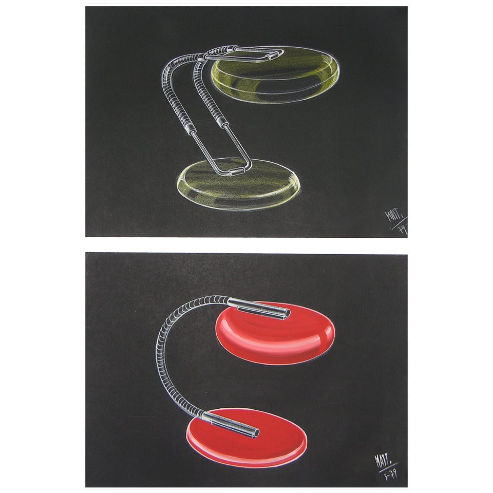 1979 Italian Design Drawing/Sketch for a Modern Green Desk Light by Mattioli In Excellent Condition In New York, NY