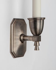 One Arm Art Deco Sconces by Bradley and Hubbard in Aged Nickel, Circa 1930