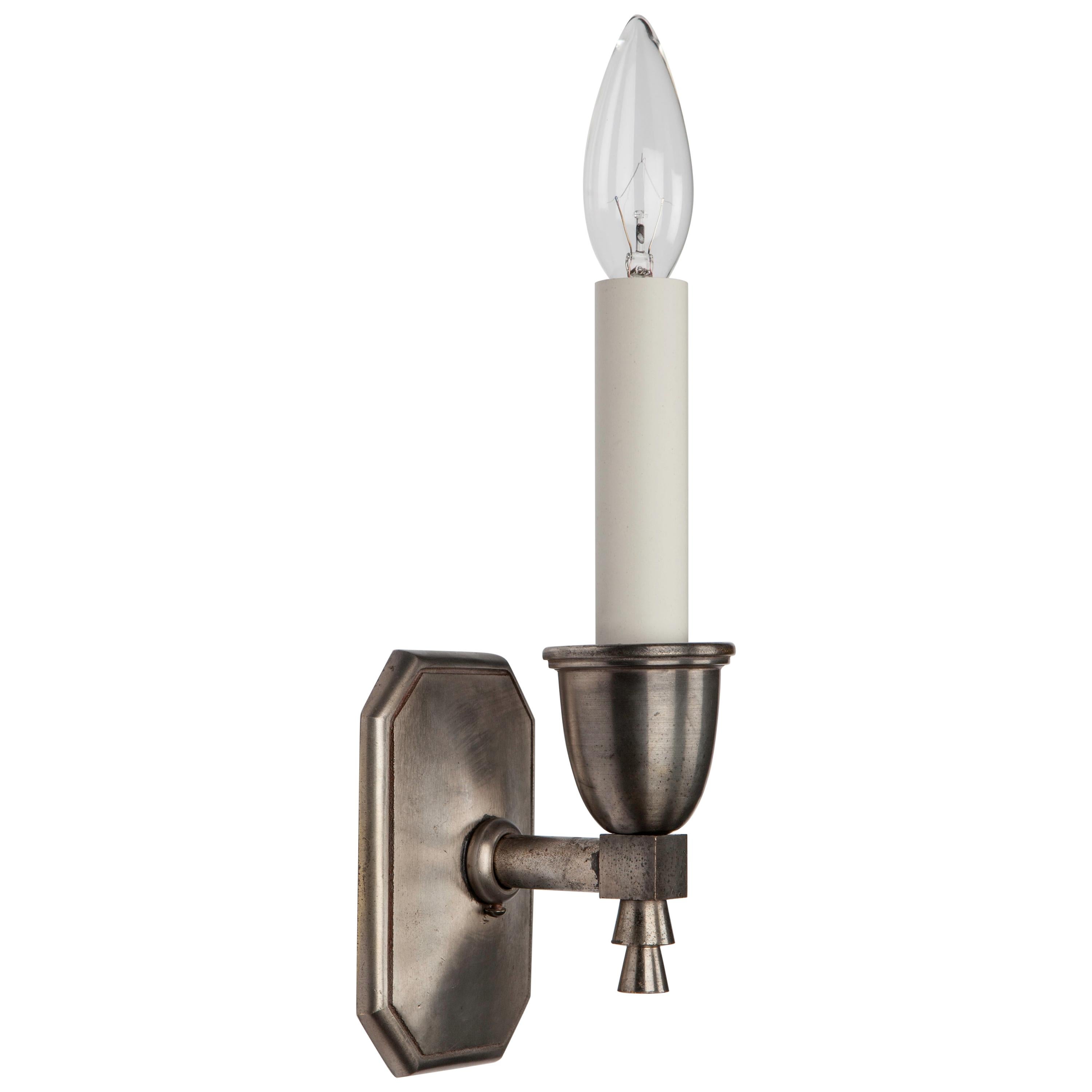 One Arm Art Deco Sconces by Bradley and Hubbard in Aged Nickel, Circa 1930 For Sale