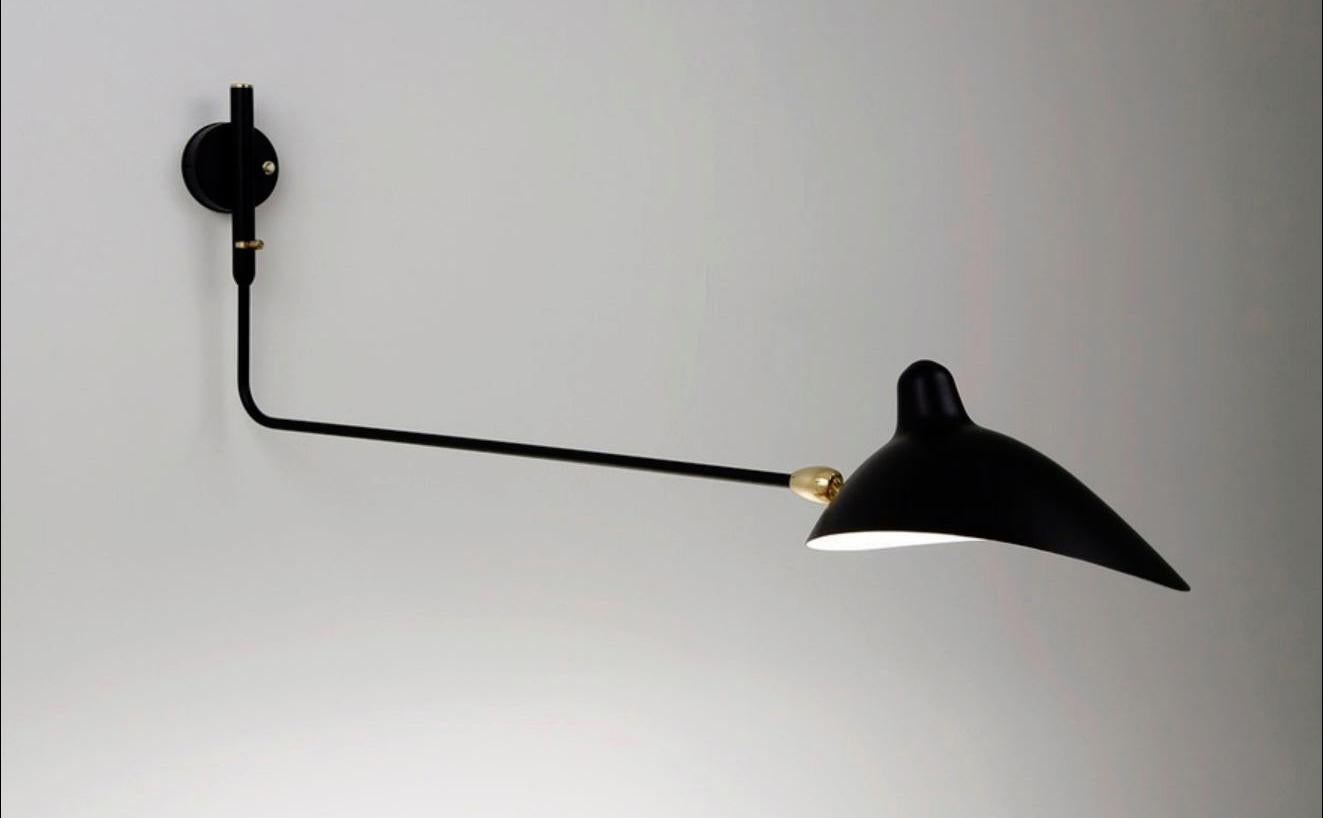 Painted Serge Mouille - Rotating Sconce with 1 Long Arm in Black - IN STOCK! For Sale
