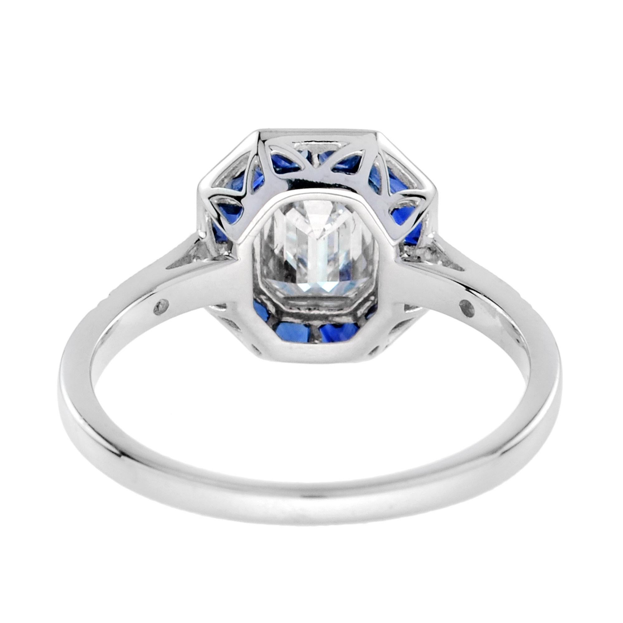 French Cut One Art Deco Style GIA Certified 0.92 Carat Diamond with Sapphire Ring 