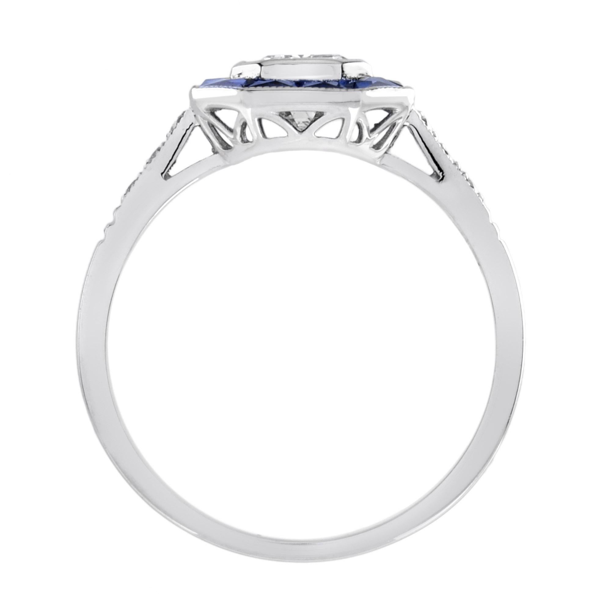 One Art Deco Style GIA Certified 0.92 Carat Diamond with Sapphire Ring  In New Condition In Bangkok, TH