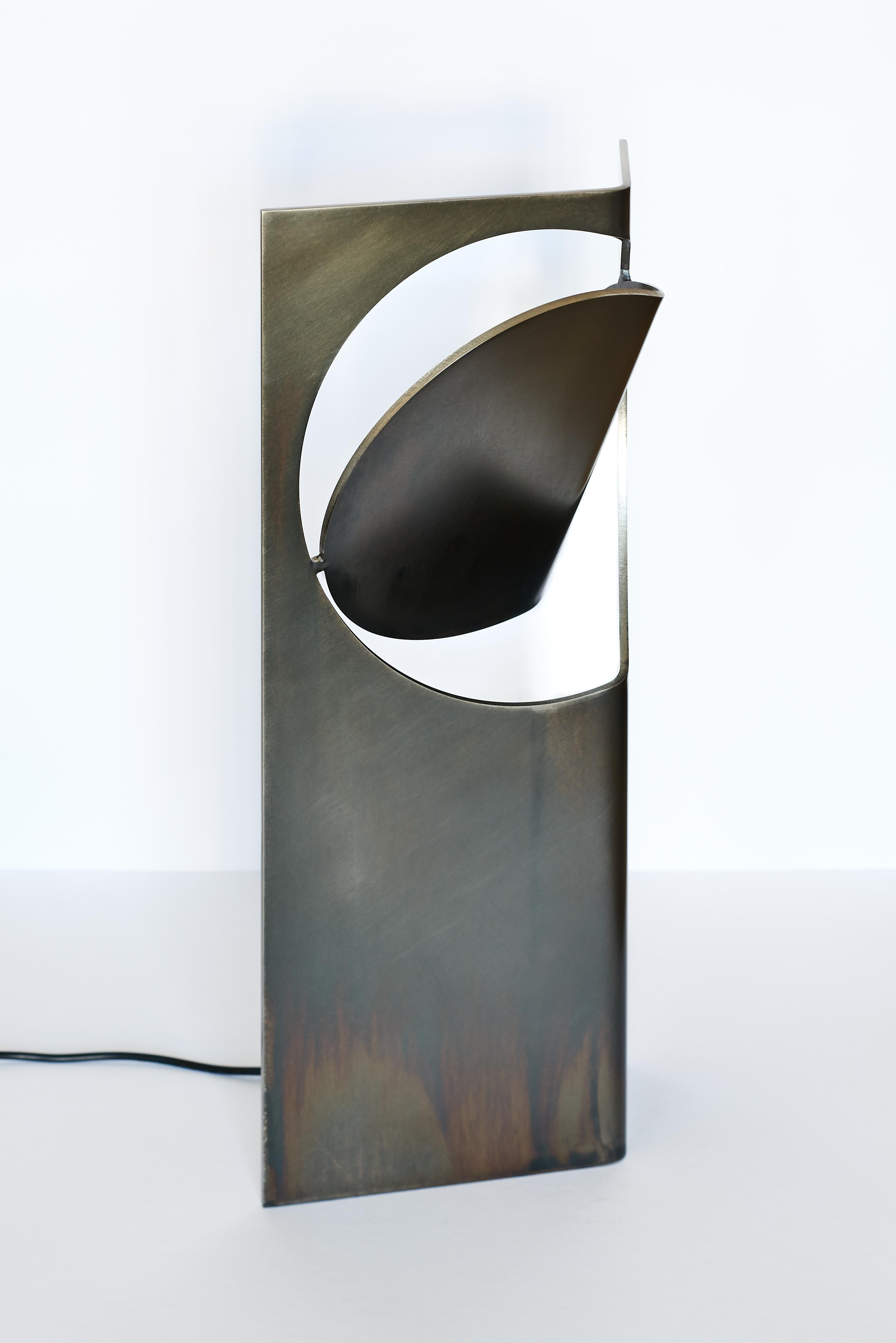 ONE ASYMMETRIC Table Light Stainless Steel Rich Black Patina by Frank Penders For Sale 3