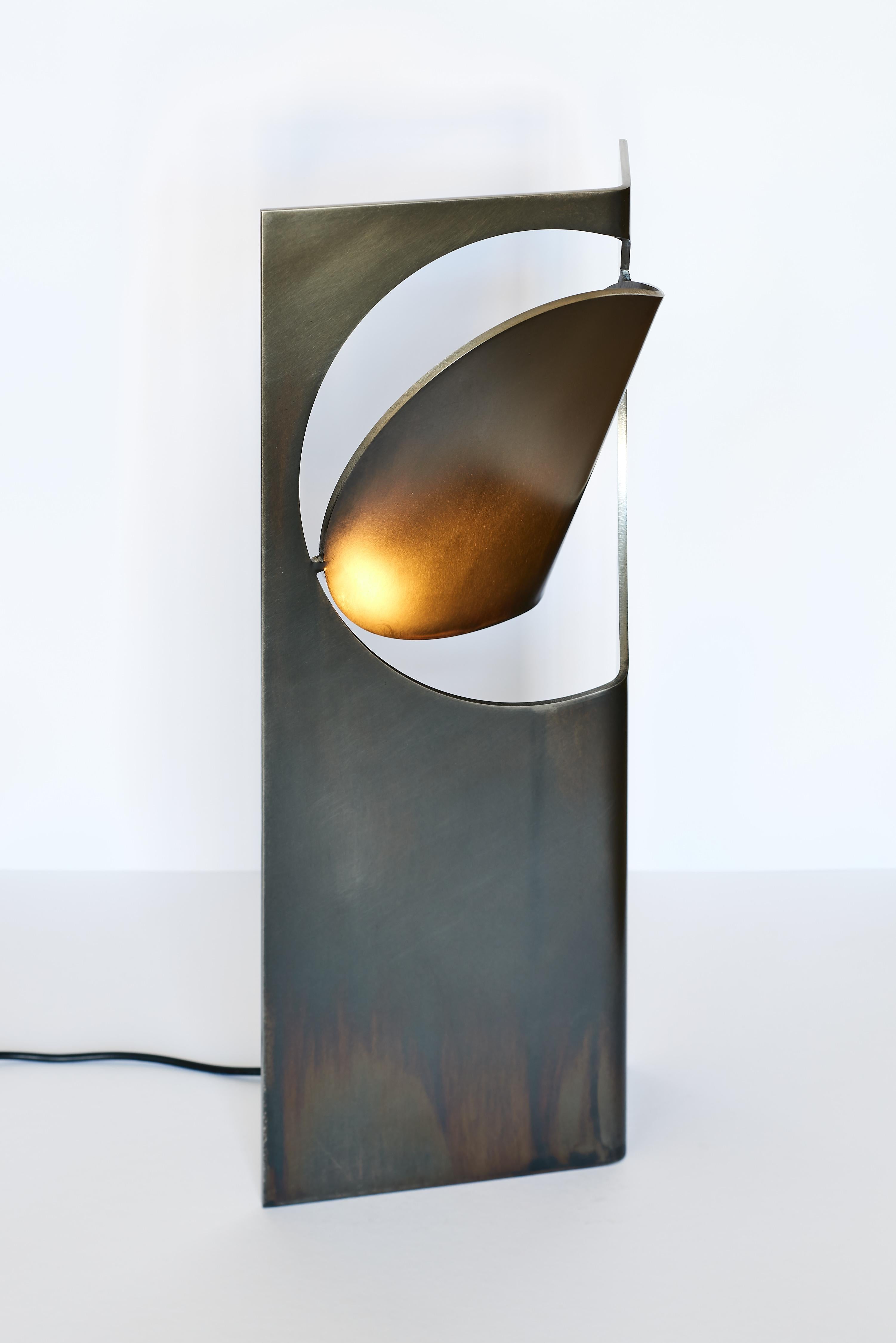 ONE ASYMMETRIC Table Light Stainless Steel Rich Black Patina by Frank Penders For Sale 4