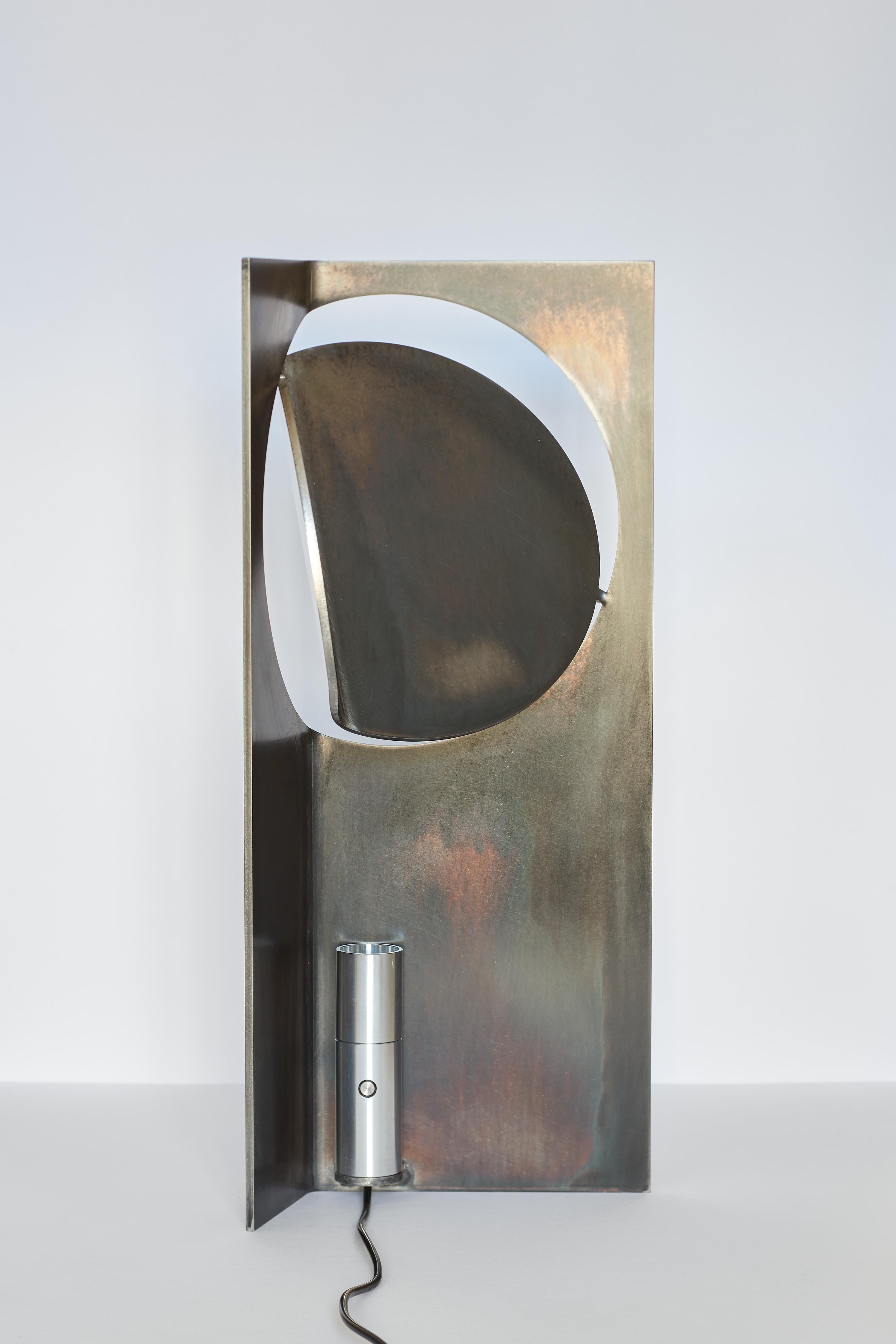 Other ONE ASYMMETRIC Table Light Stainless Steel Rich Black Patina by Frank Penders For Sale