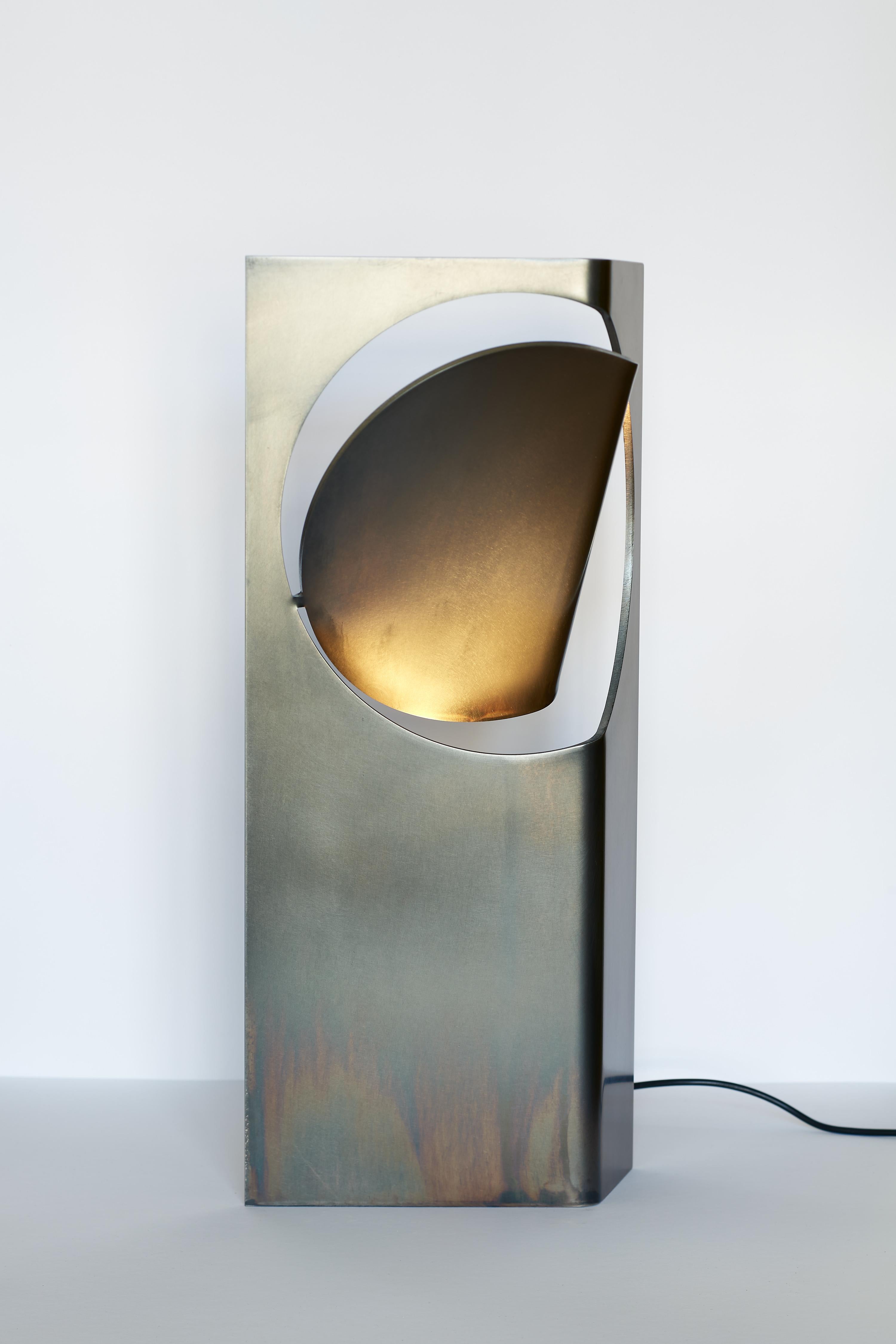Brushed ONE ASYMMETRIC Table Light Stainless Steel Rich Black Patina by Frank Penders For Sale