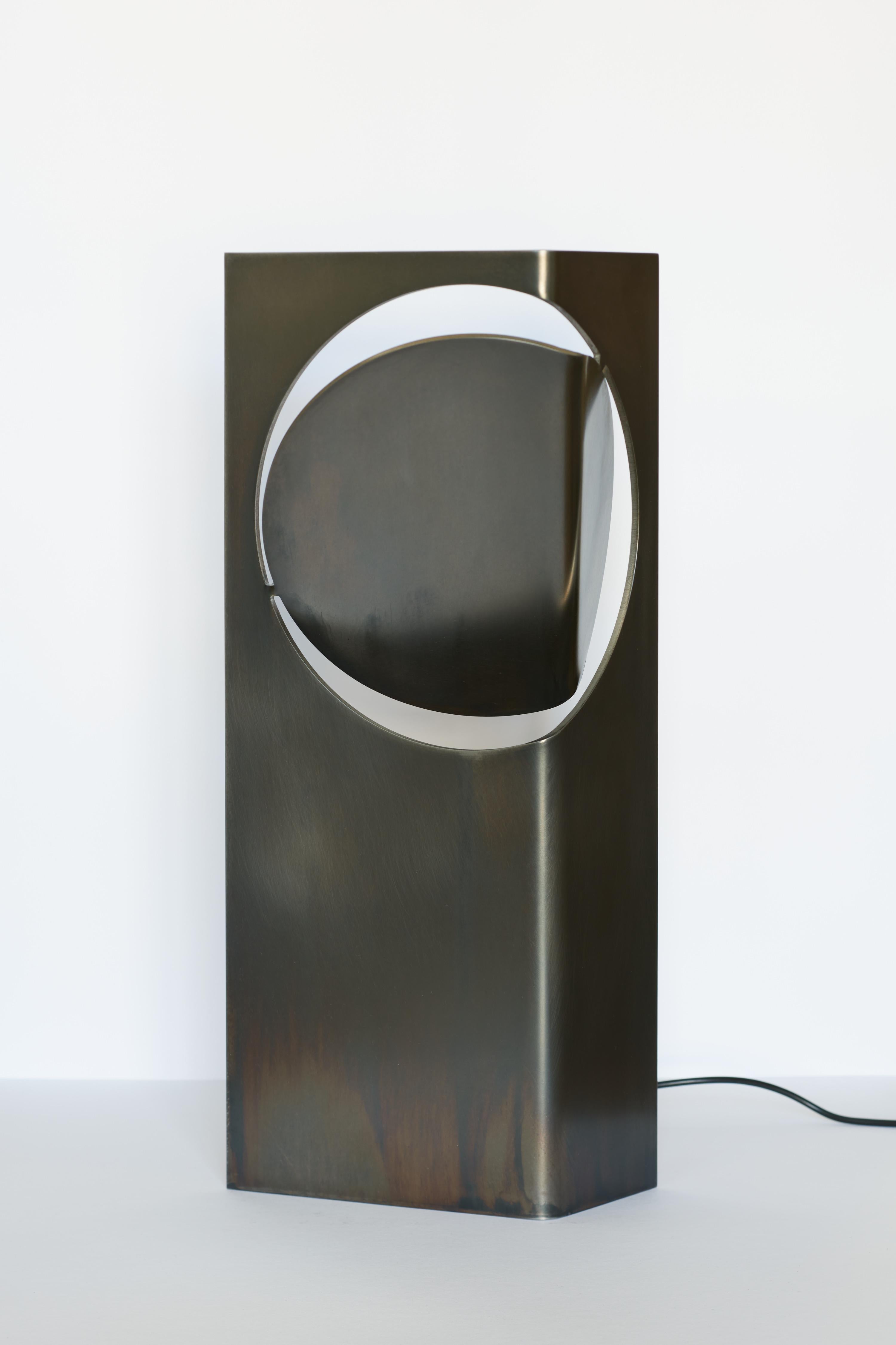ONE ASYMMETRIC Table Light Stainless Steel Rich Black Patina by Frank Penders In New Condition For Sale In Amsterdam, NL