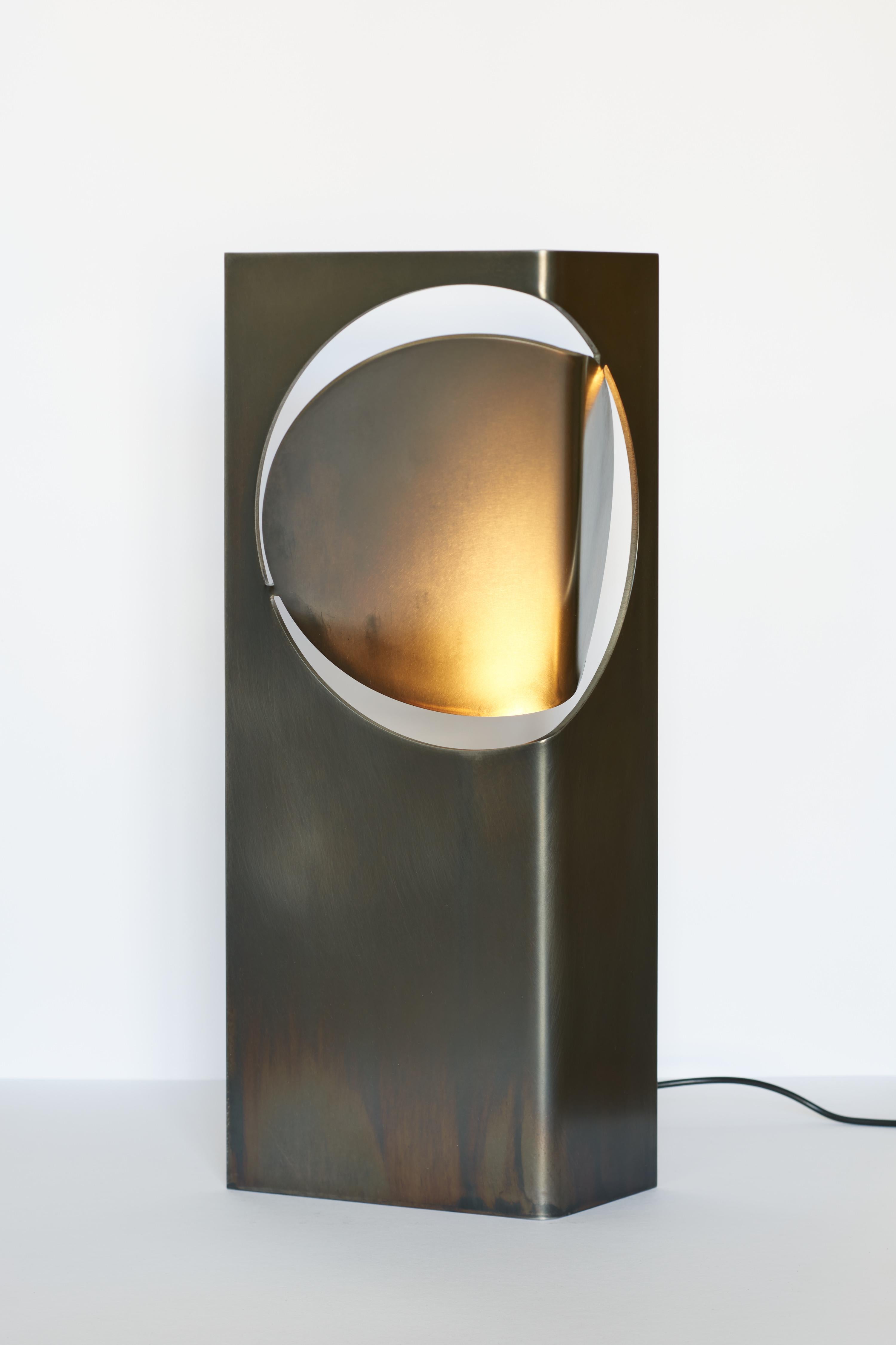 Contemporary ONE ASYMMETRIC Table Light Stainless Steel Rich Black Patina by Frank Penders For Sale