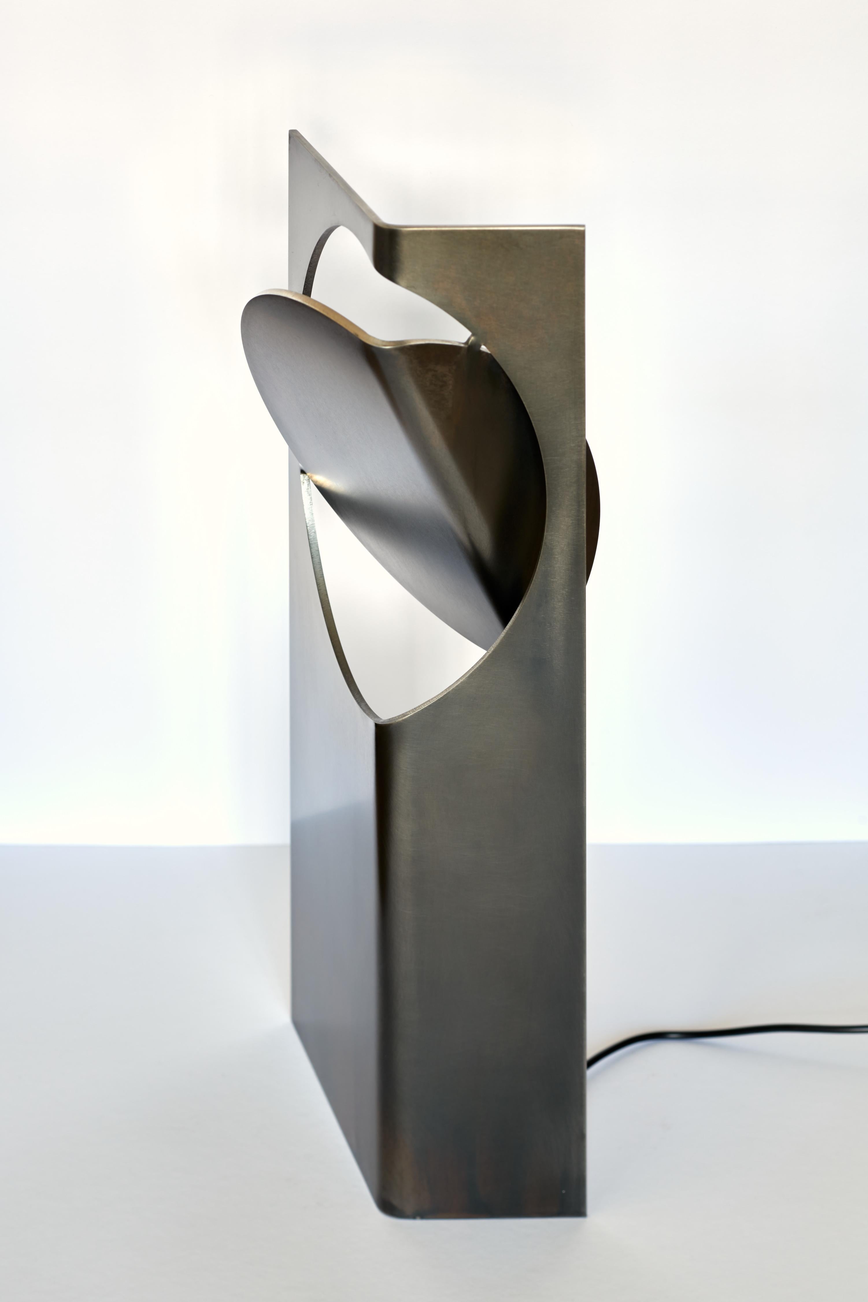ONE ASYMMETRIC Table Light Stainless Steel Rich Black Patina by Frank Penders For Sale 1