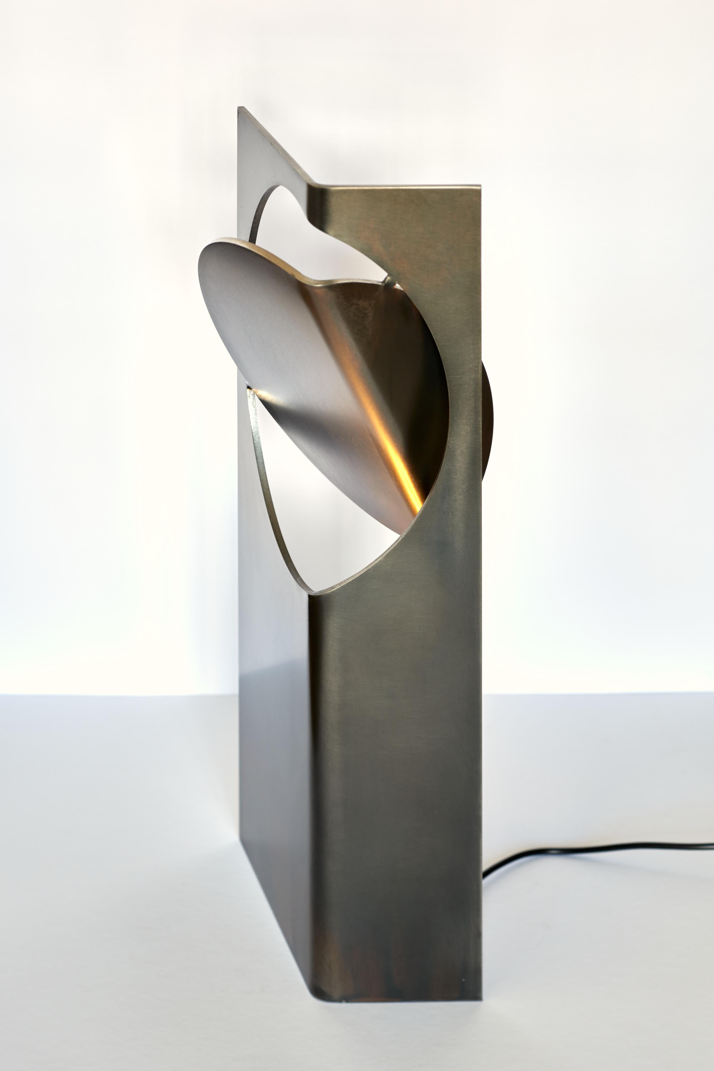 ONE ASYMMETRIC Table Light Stainless Steel Rich Black Patina by Frank Penders For Sale 2