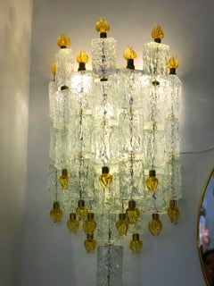 One Barovier & Toso Glass Blocks with Gold Tulip Sconces, 1940