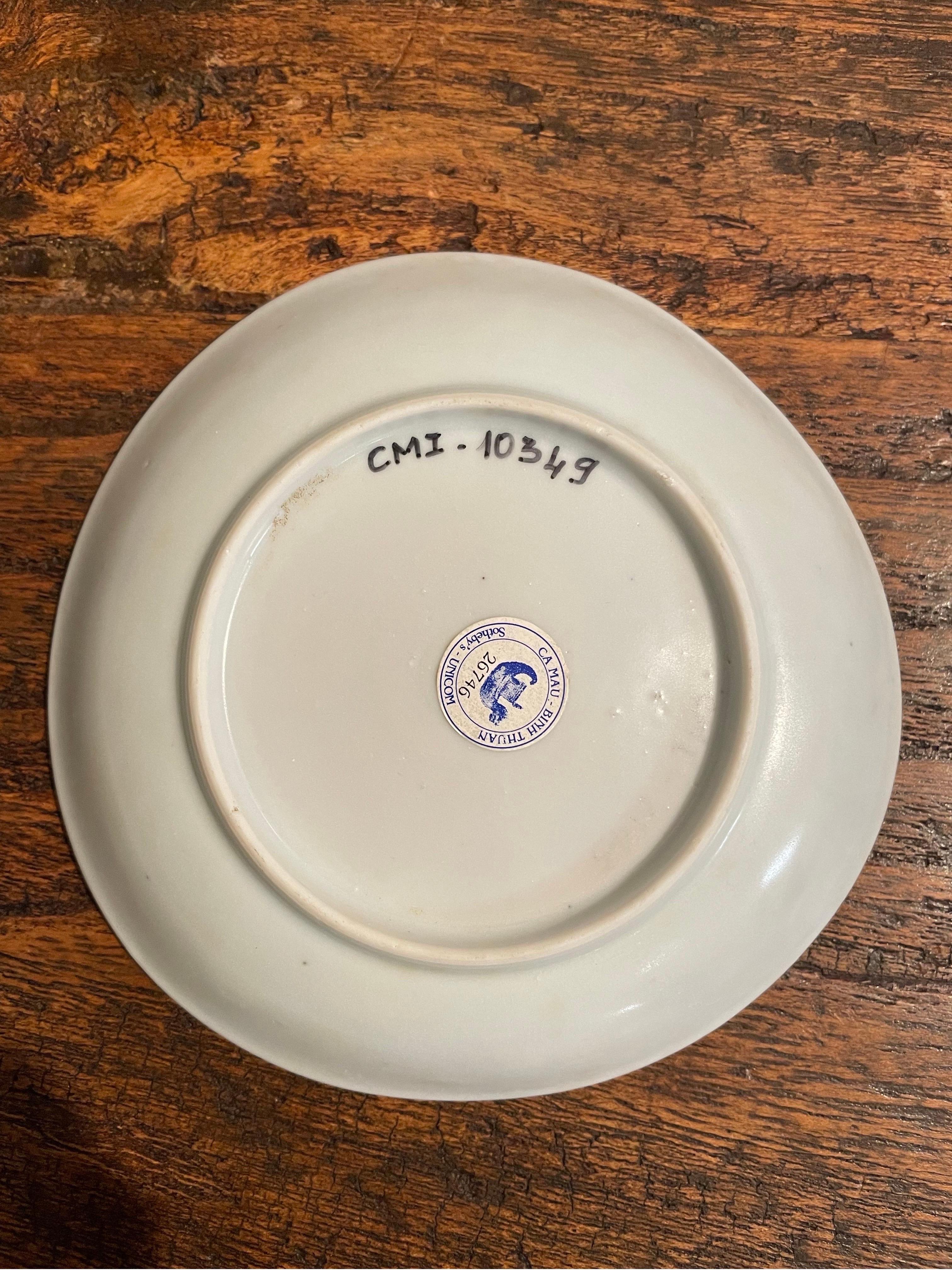 Glazed One Blue and White Dish, Yongzheng Period, Qing Dynasty Ex Sotheby's For Sale