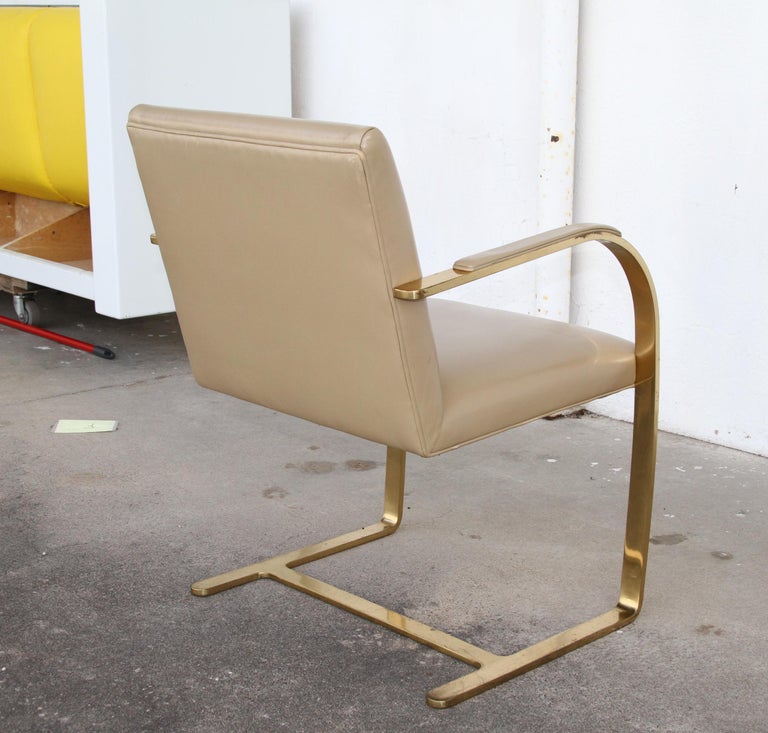 One Brass Flat-Bar Brno Chairs by Mies Van Der Rohe In Good Condition For Sale In Pasadena, TX