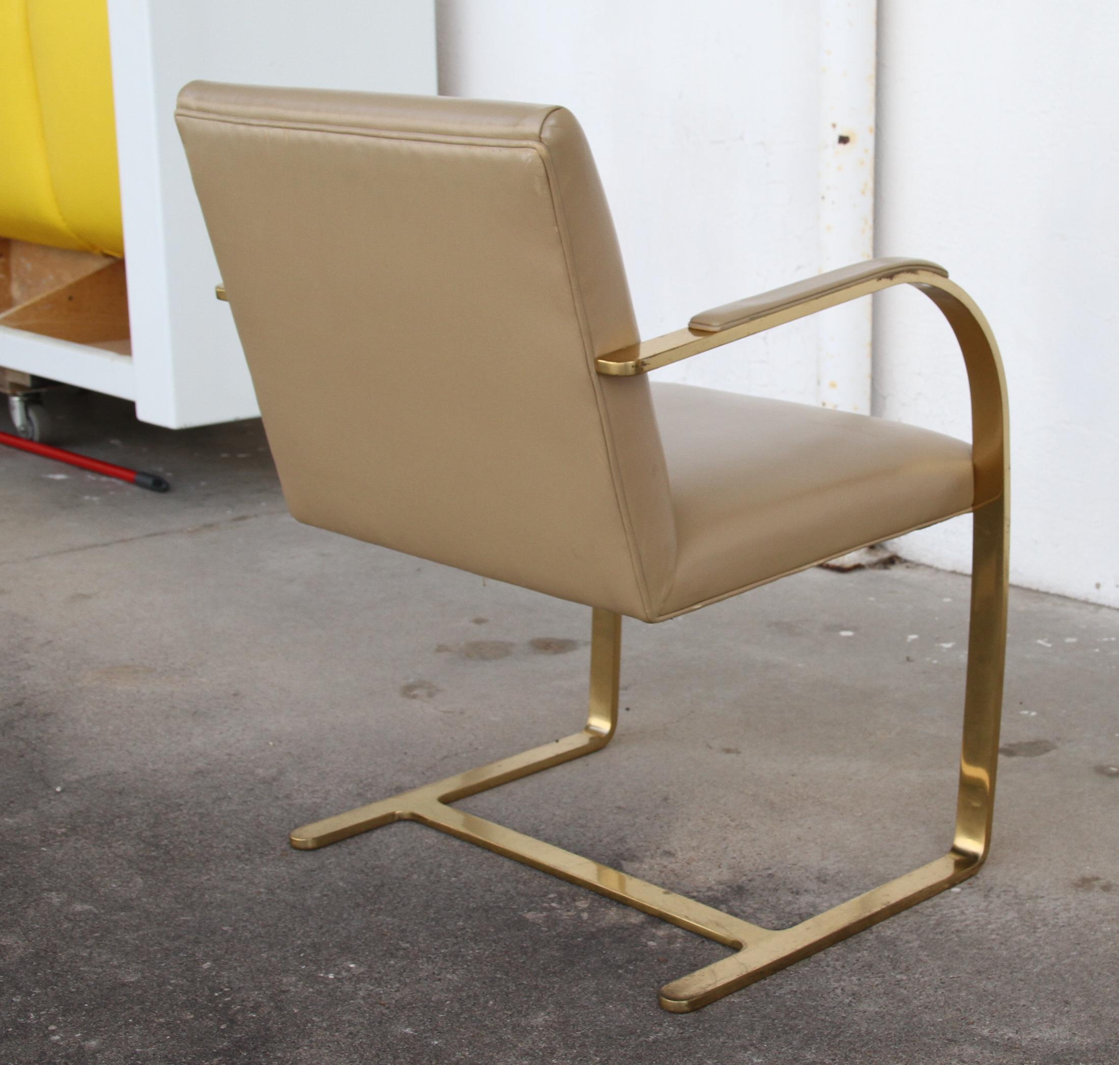 Late 20th Century One Brass Flat-Bar Brno Chairs by Mies Van Der Rohe For Sale