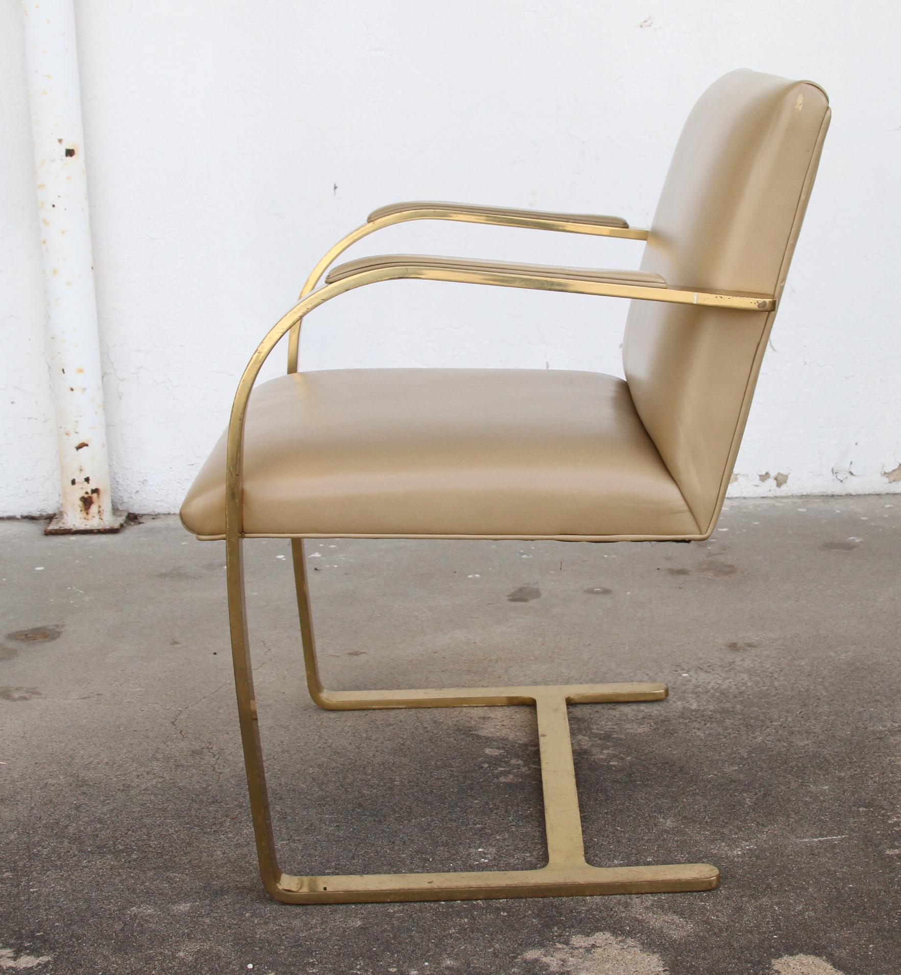 Brass One Bronze Flat-Bar Brno Chairs by Mies Van Der Rohe For Sale