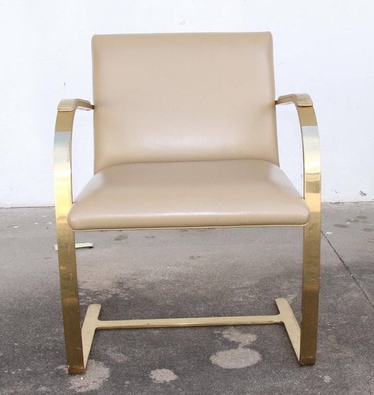One Brass Flat-Bar Brno Chairs by Mies Van Der Rohe For Sale 2