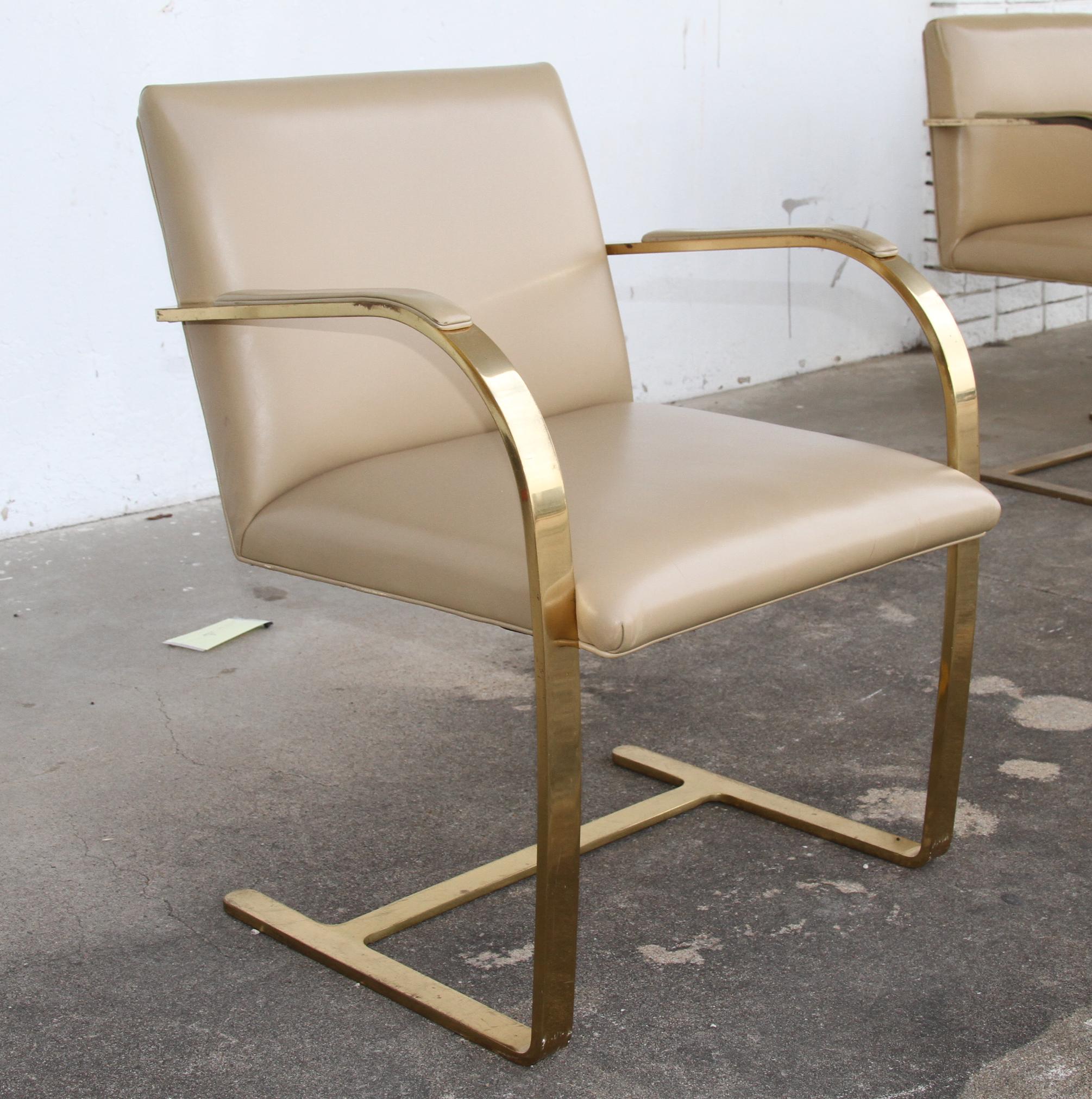 One Brass Flat-Bar Brno Chairs by Mies Van Der Rohe For Sale 4