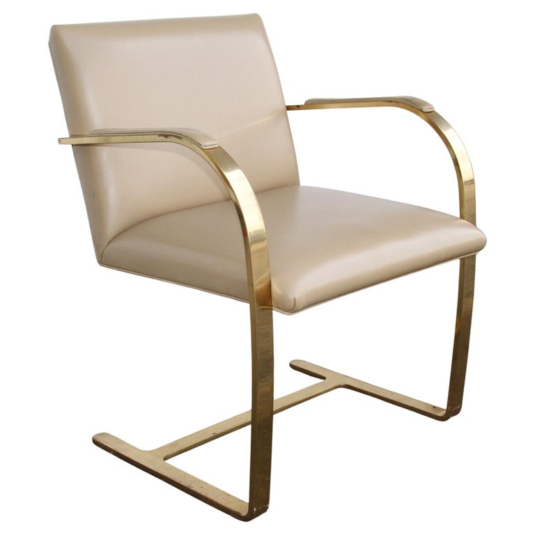 One Brass Flat-Bar Brno Chairs by Mies Van Der Rohe For Sale