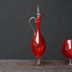 One Bright Red MCM 1960s Italian Empoli Art Glass Decanter with Stopper