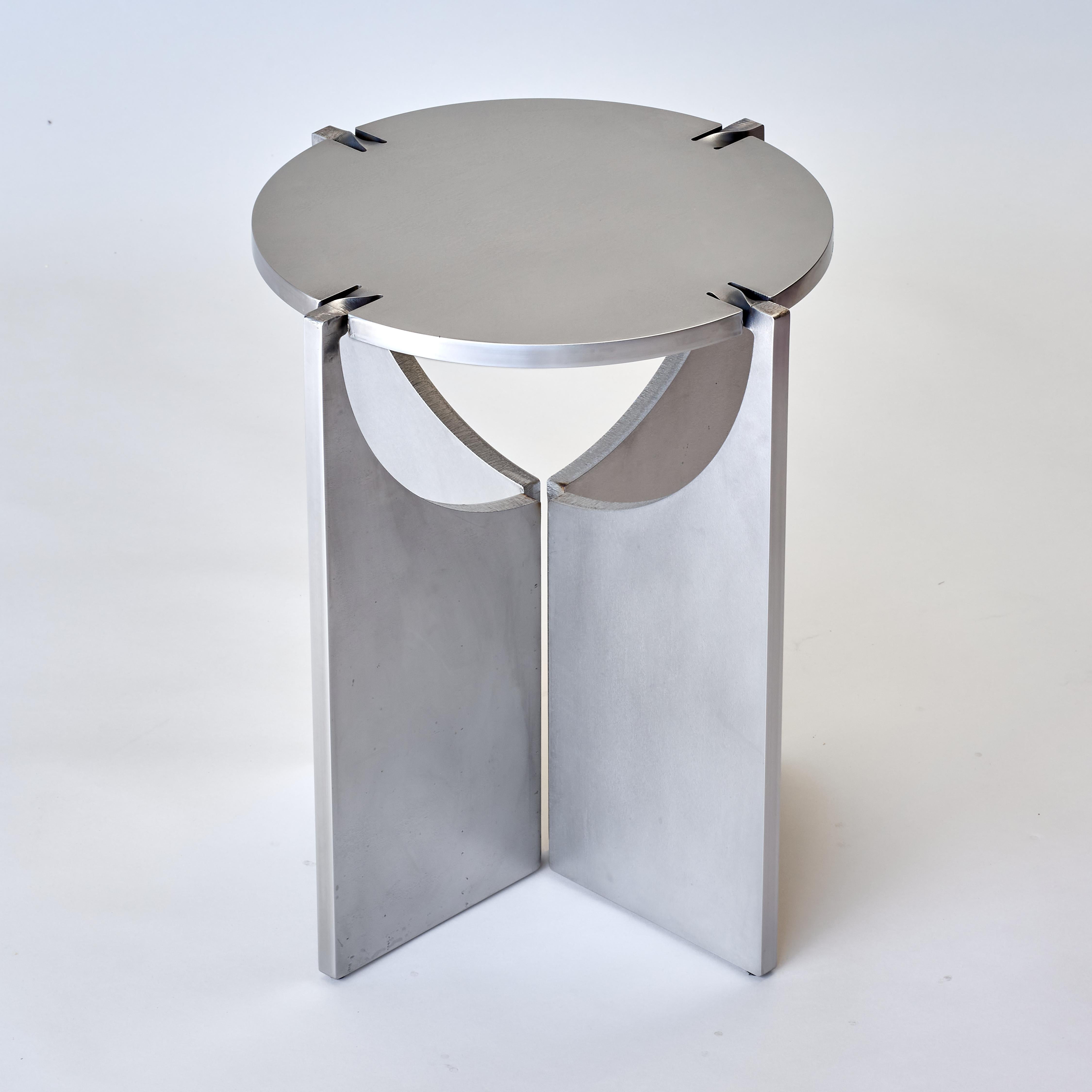 Dutch ONE Brushed Stainless Steel Round Stool by Frank Penders For Sale