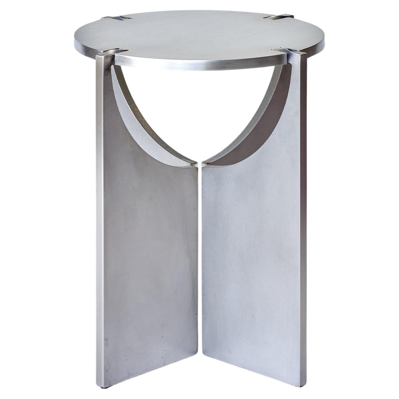 ONE Brushed Stainless Steel Round Stool by Frank Penders For Sale