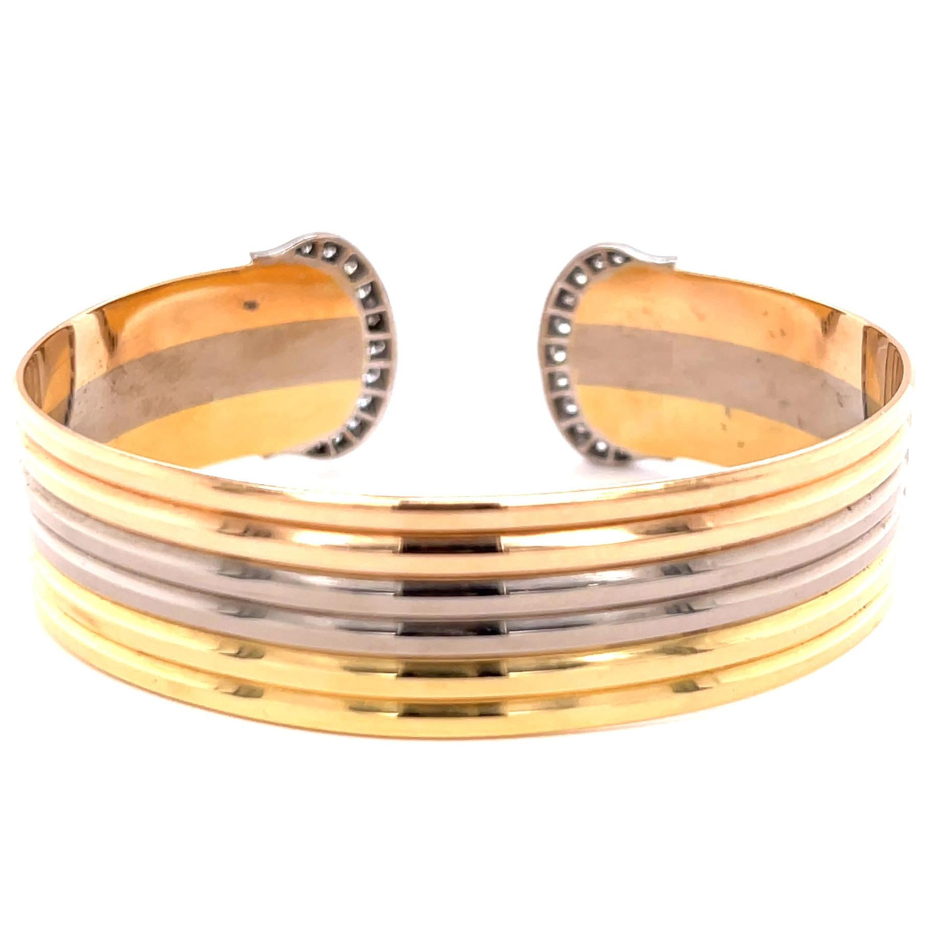 Women's or Men's One C de Cartier Diamond Tricolor 18 Karat Gold Cuff Bracelet