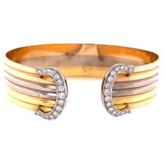 One C de Cartier Diamond Tricolor 18 Karat Gold Cuff Bracelet
