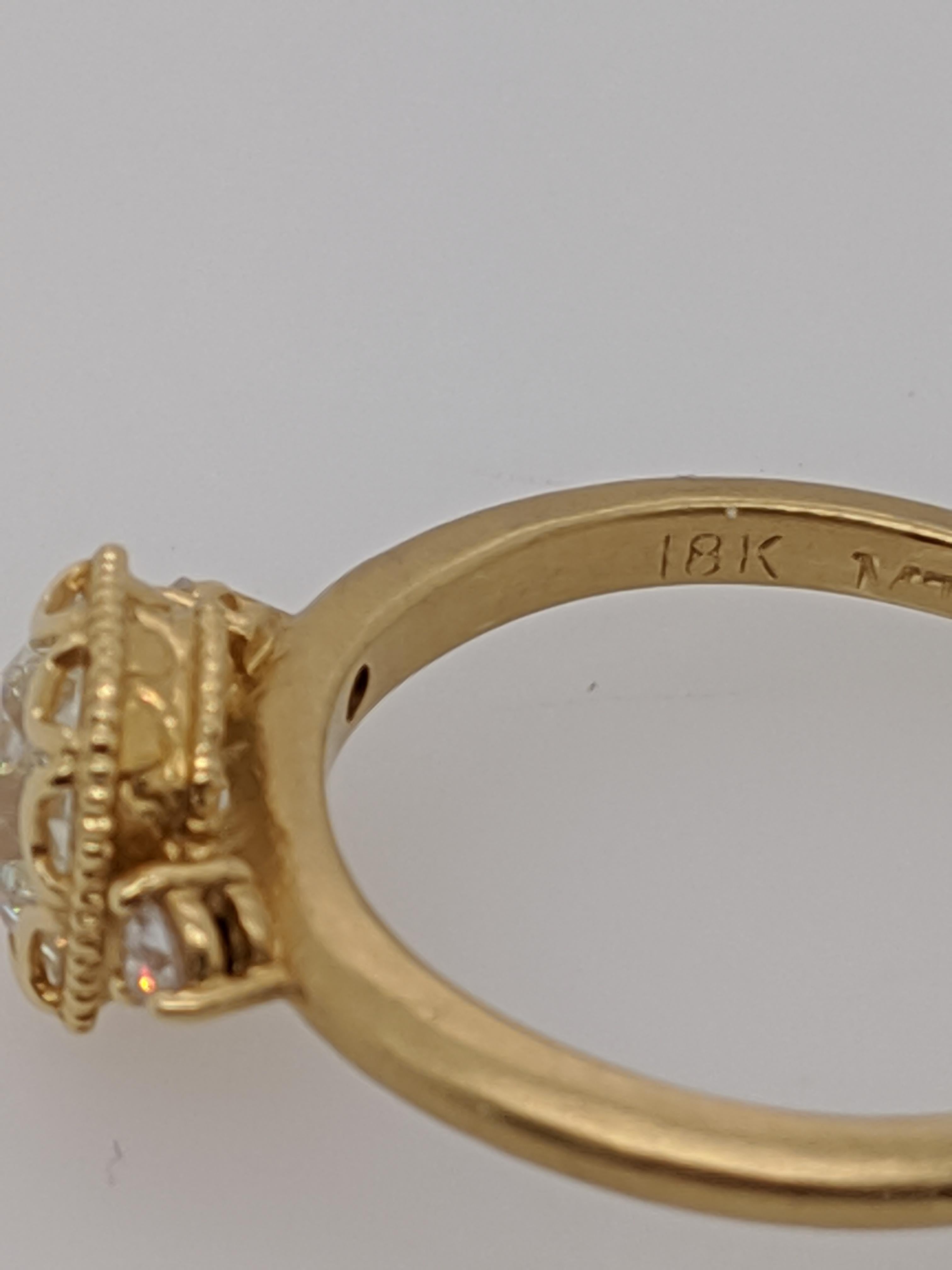 Contemporary One Carat Antique Cut Cushion Diamond Ring in 18 Karat Yellow Gold, GIA