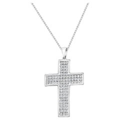 One Carat Diamond Cross Necklace 14k White Gold