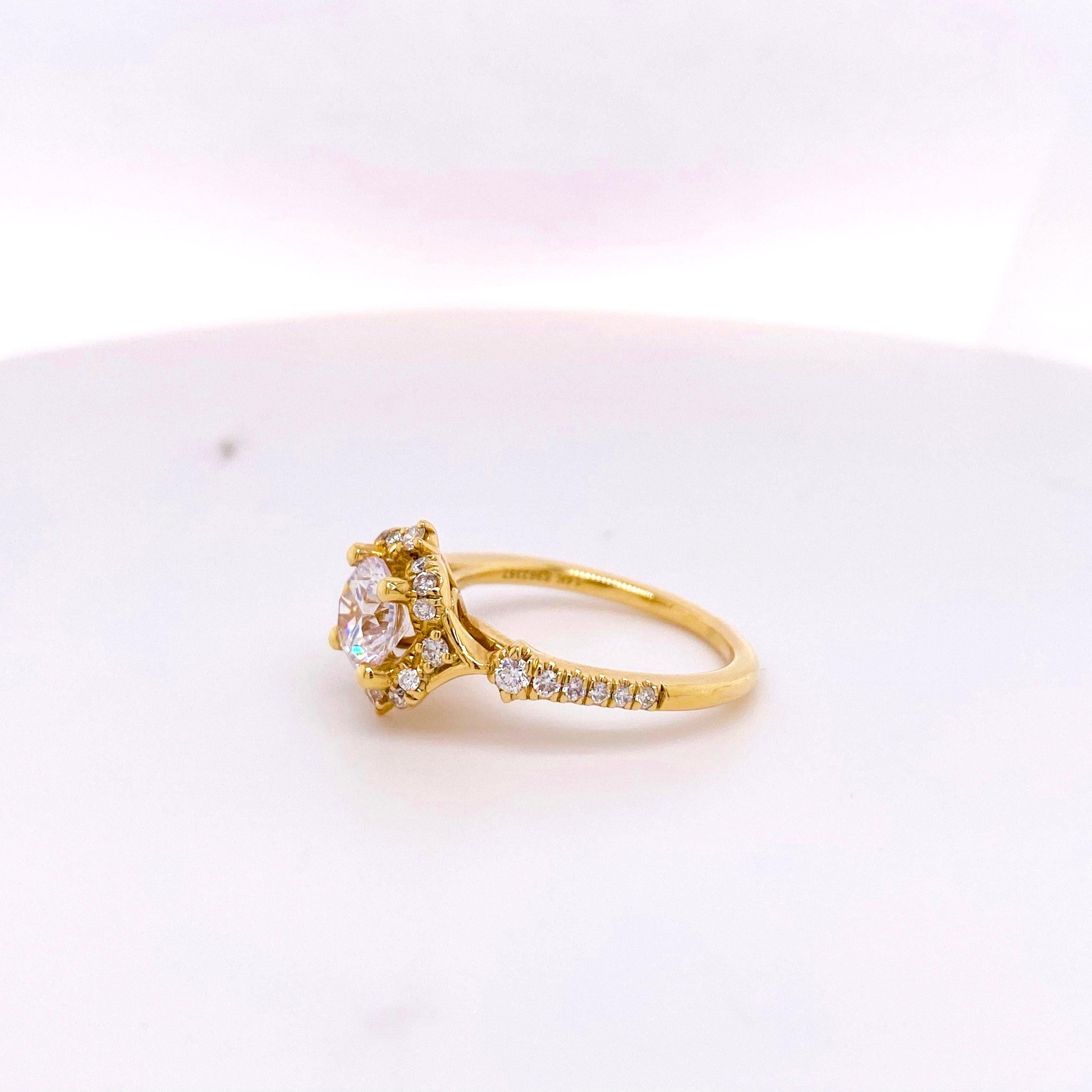 For Sale:  One Carat Diamond Engagement Ring, Fancy Halo, 14 Karat Gold, Round Brilliant 3