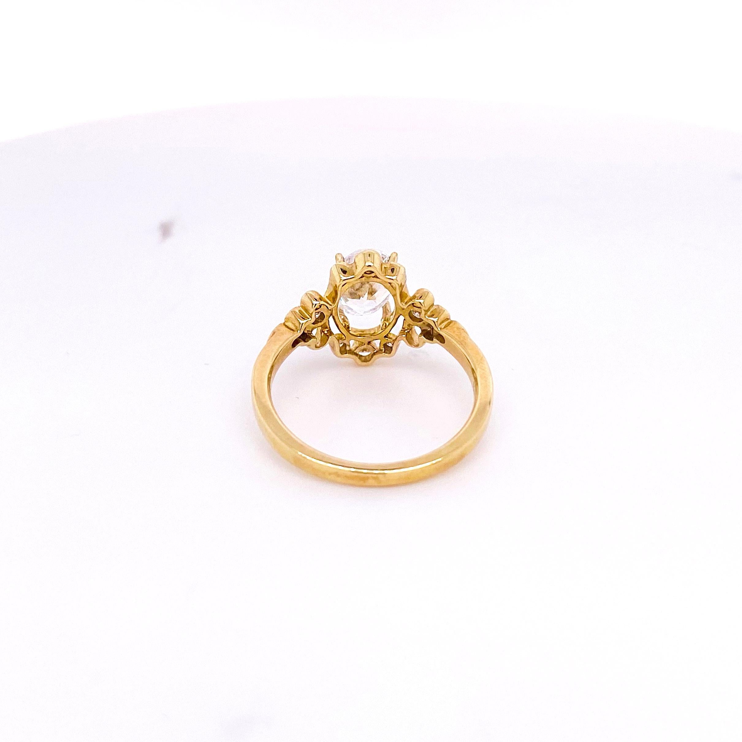 Modern One Carat Diamond Engagement Ring, Fancy Halo, 14 Karat Gold, Oval Vintage For Sale