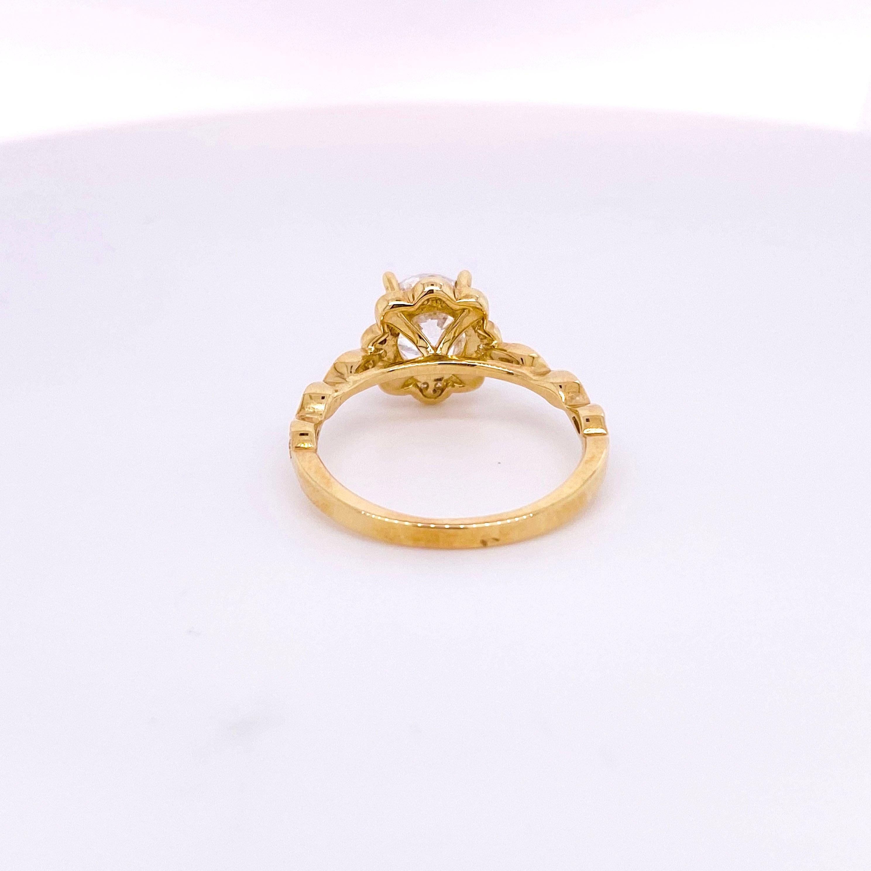 For Sale:  One Carat Diamond Engagement Ring, Flower Halo, Yellow Gold, Nature Inspired 4