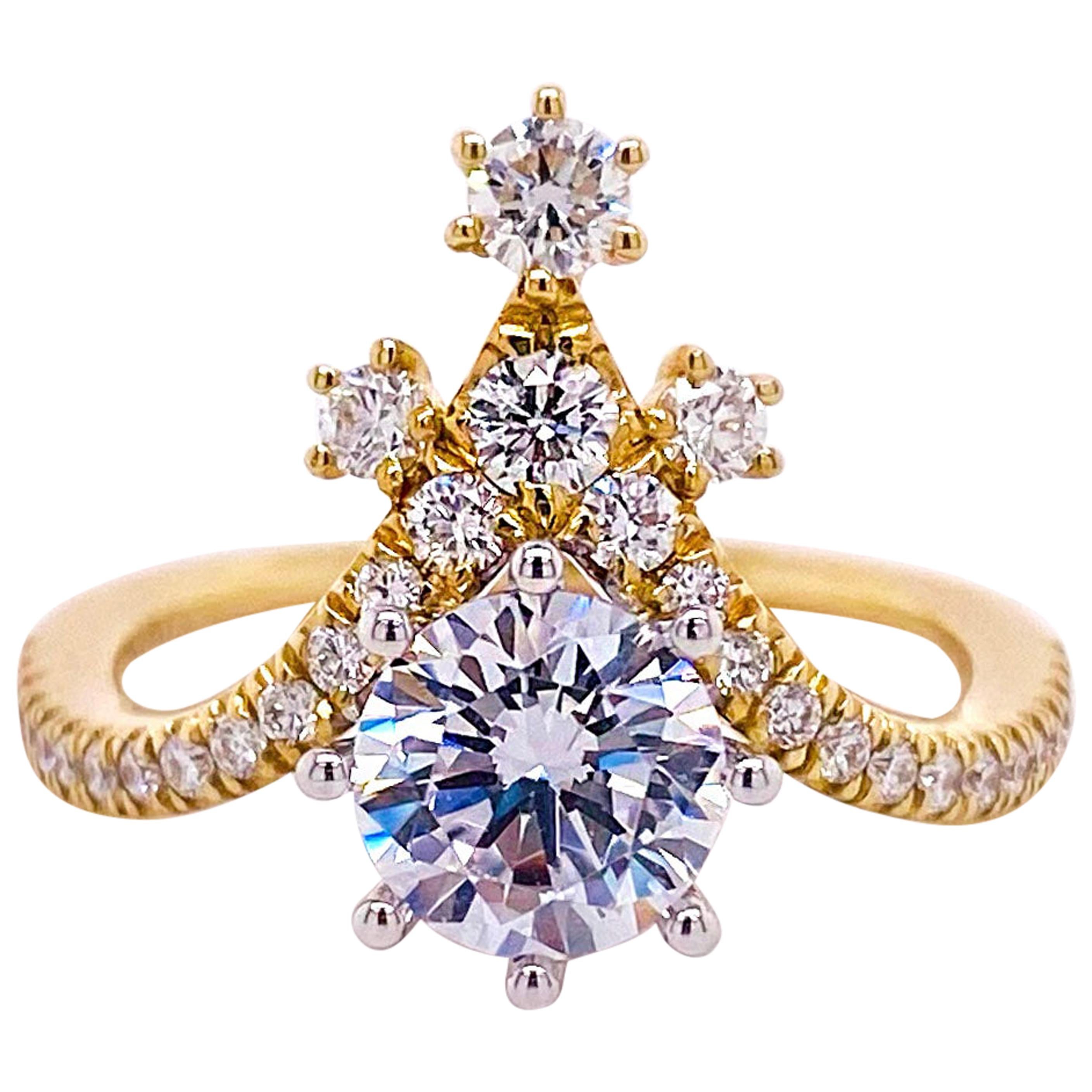 Ein Karat Diamant-Verlobungsring, Star Point, Gelbgold, insgesamt 1,48 Karat
