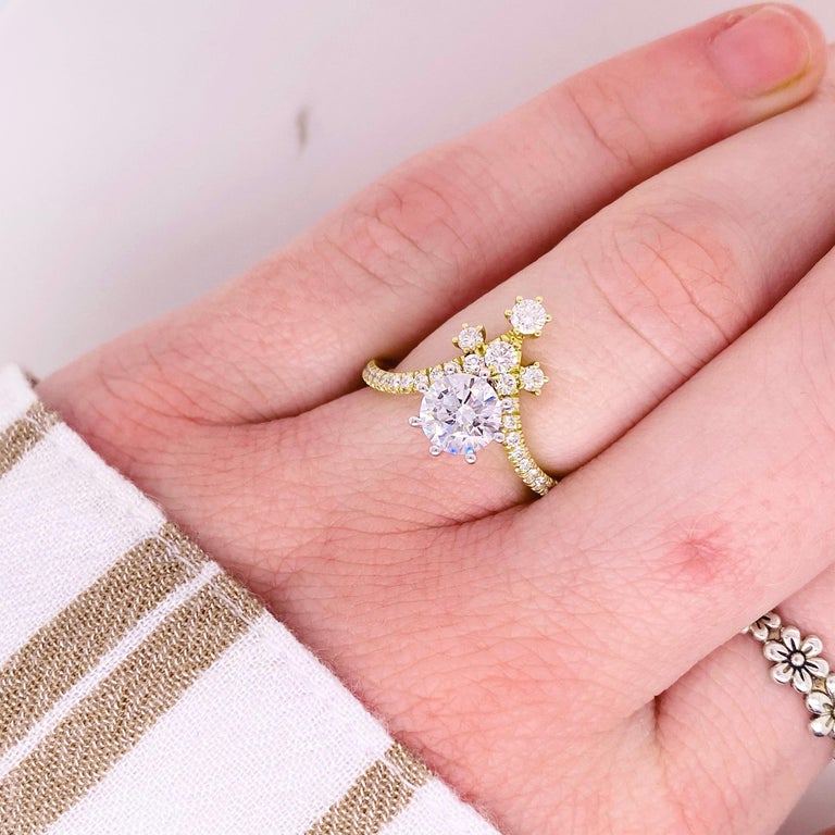 One Carat Diamond Engagement Ring, Star Point, Yellow Gold, 1.48 Carat