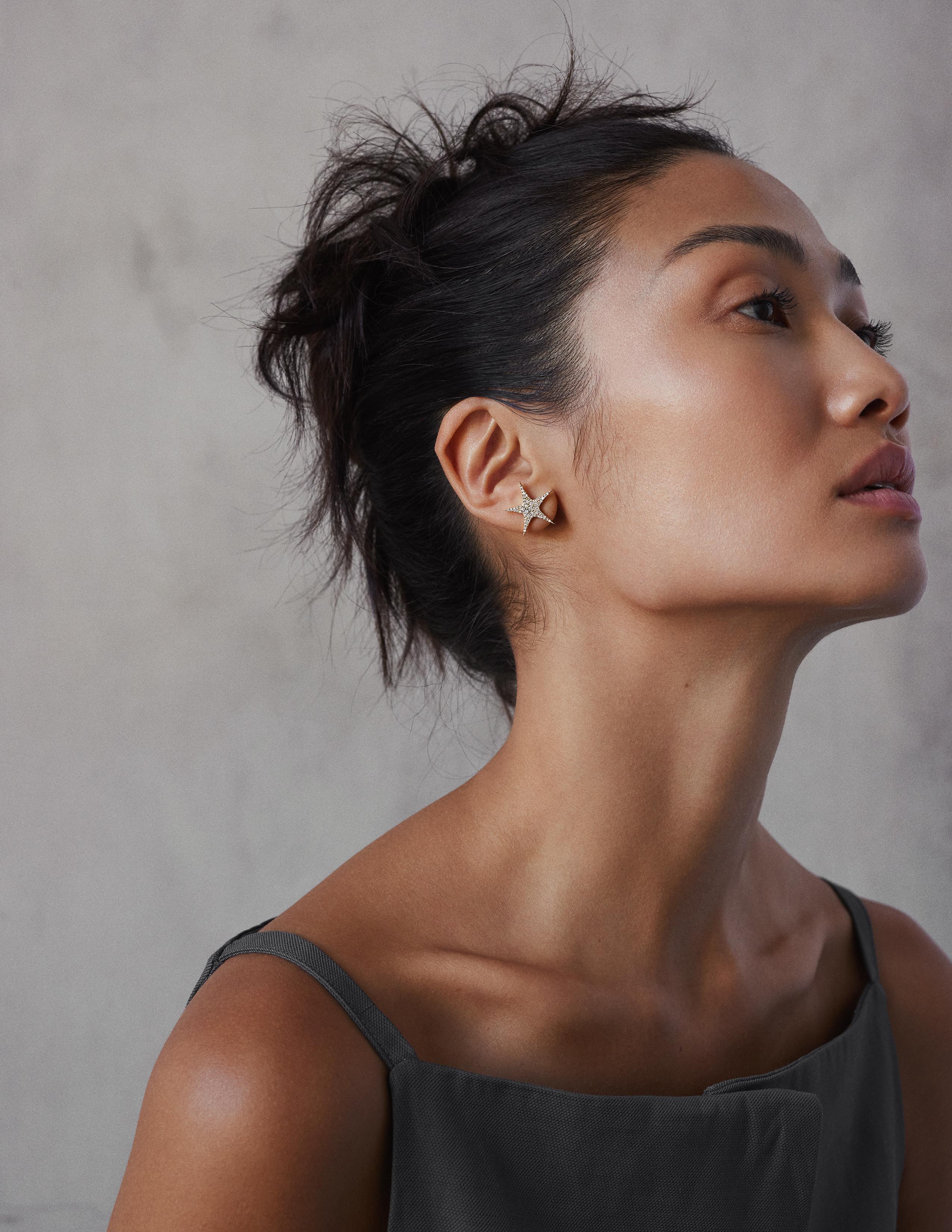 The Stella Studs: Inspired by the bold geometry of Art Deco design and the celestial grandeur of the night sky, these star-shaped stud earrings blend vintage elegance with modern sophistication. Crafted in 18k gold, each star is meticulously